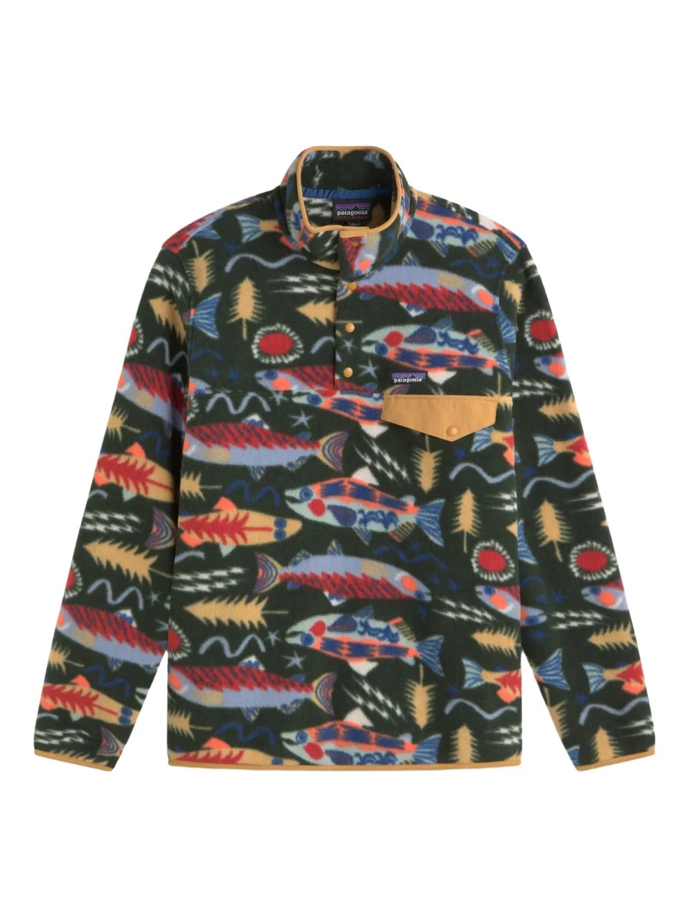 Patagonia Men S Lightweight Synchilla Snap-t Fleece Pullover Salmon Energy / Old Growth In Green