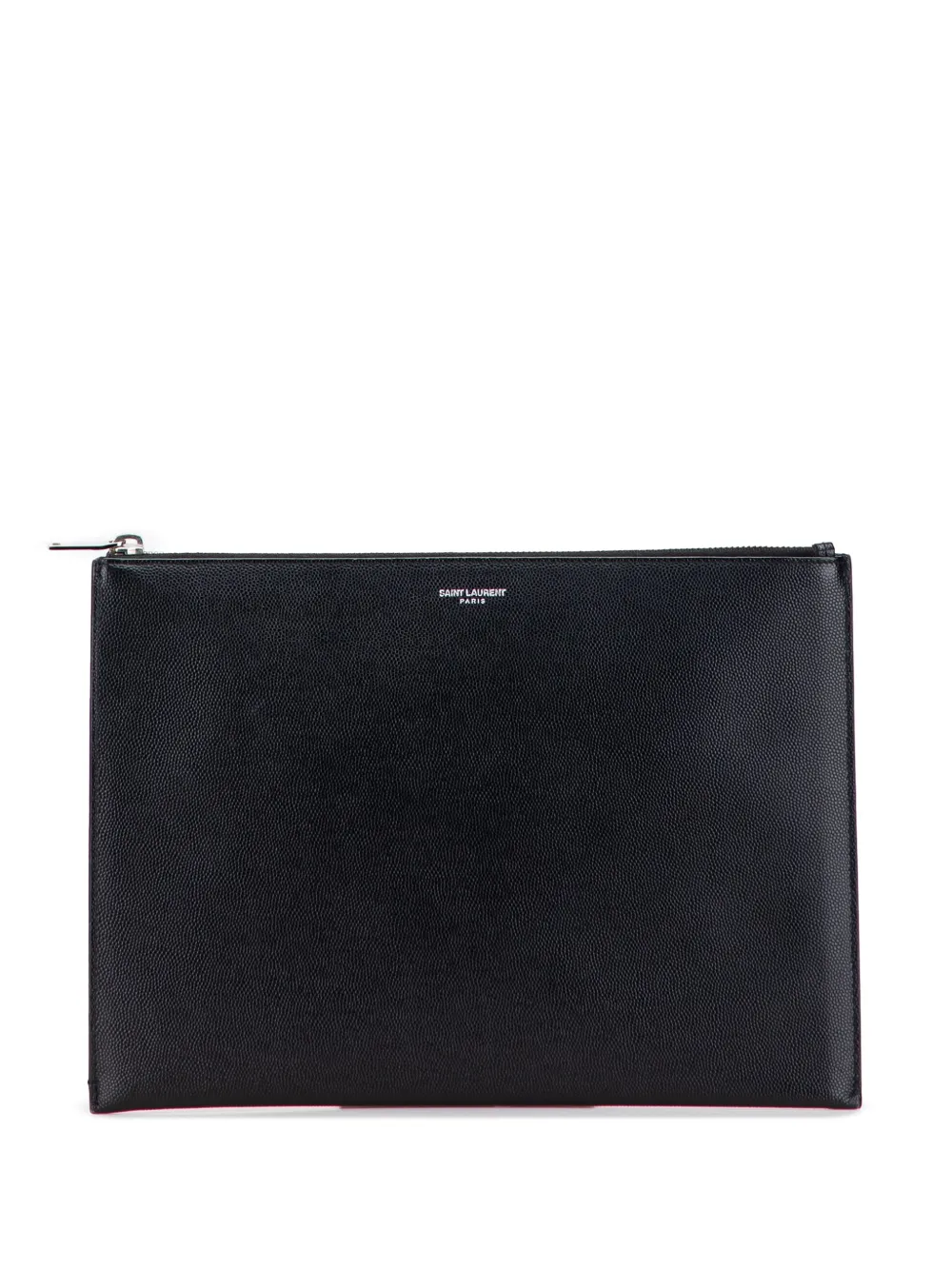 Saint Laurent Pre-Owned 2019 グレインドプードル ジップ タブレットホルダー クラッチバッグ - ブラック Saint Laurent Pre-Owned 2019 グレインドプードル ジップ タブレットホルダー クラッチバッグ - ブラック