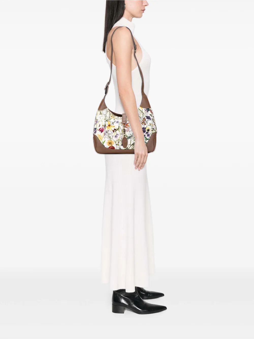 Pre-owned Gucci 2000-2015 Flora Canvas Jackie O Bouvier Crossbody Bag In White