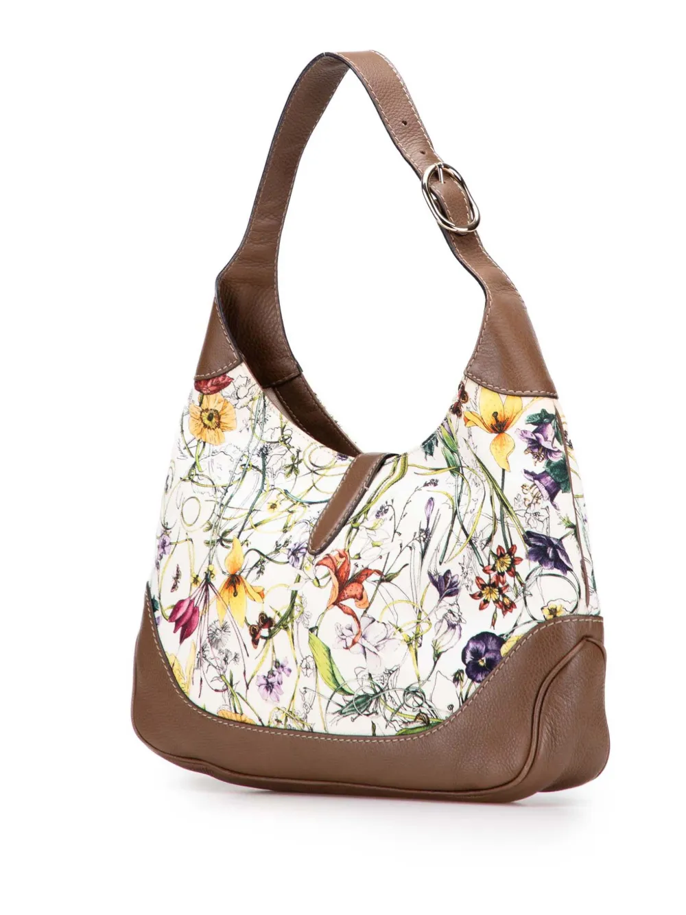 Pre-owned Gucci 2000-2015 Flora Canvas Jackie O Bouvier Crossbody Bag In White