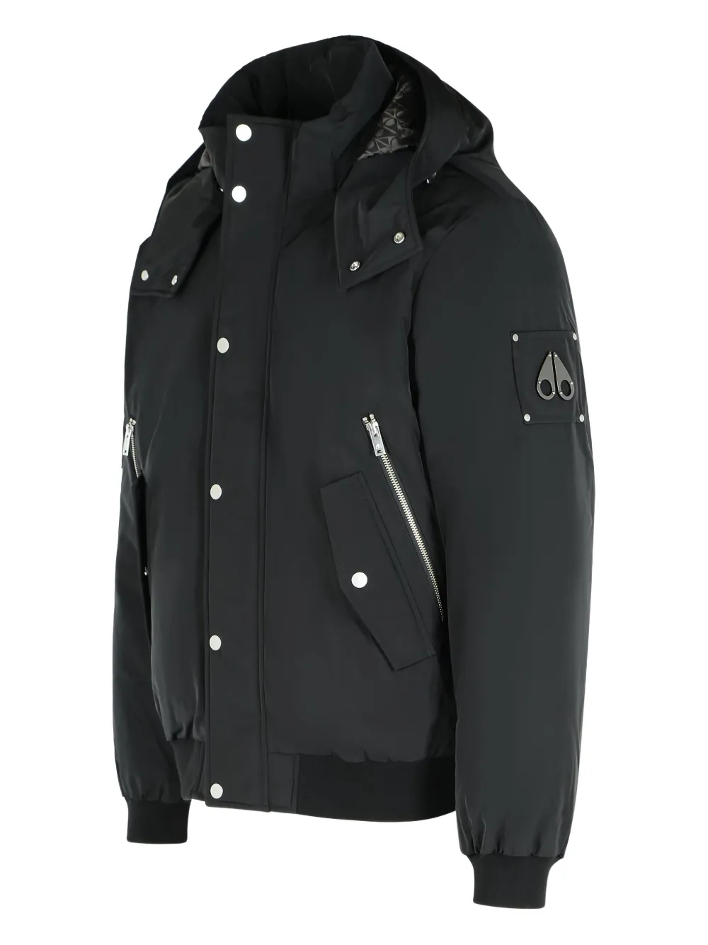 Moose Knuckles Hooded Polyester Jacket D-ring Detail In Black