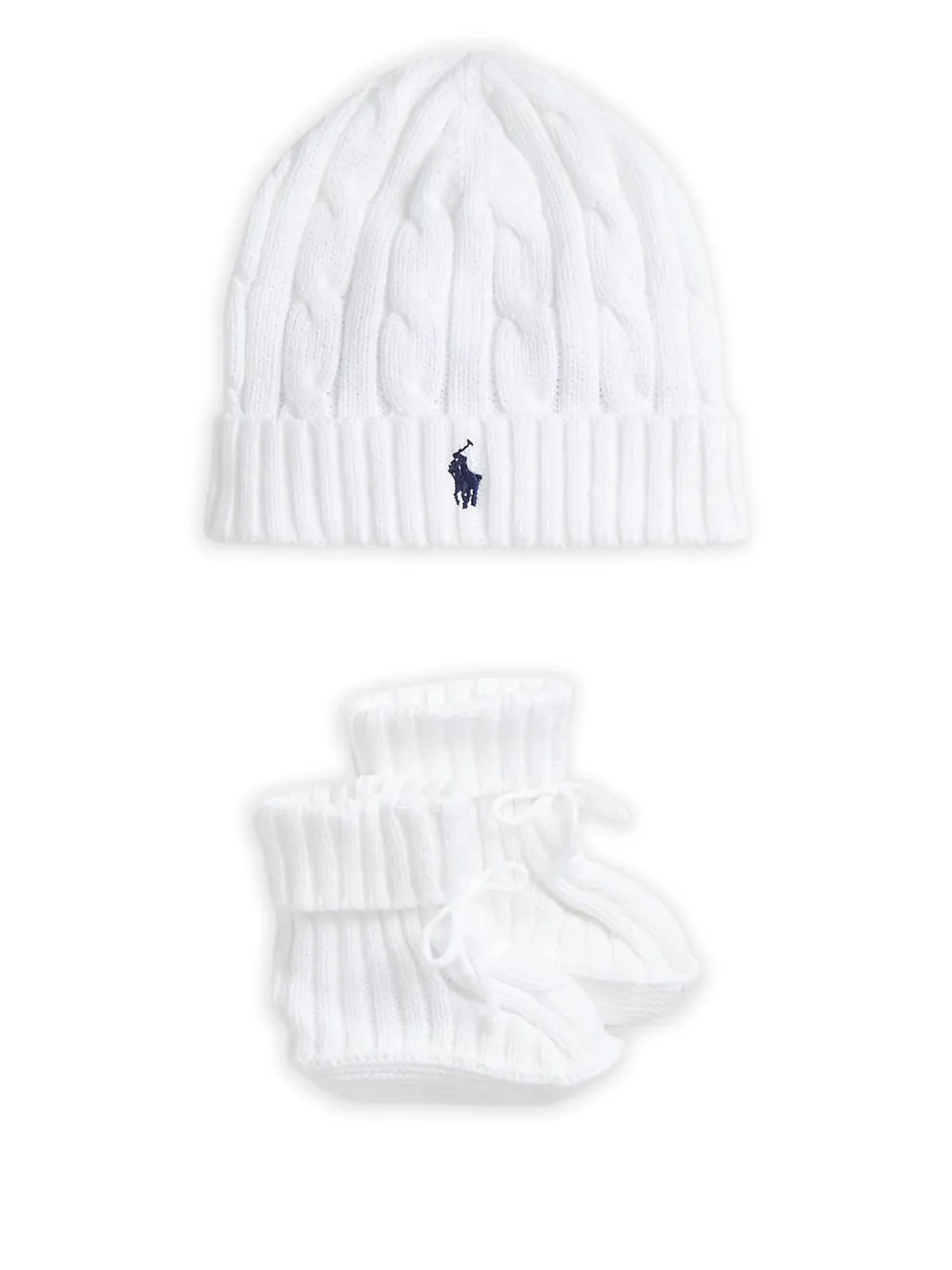 POLO RALPH LAUREN KIDS cable-knit hat and boot set | White | Image 1