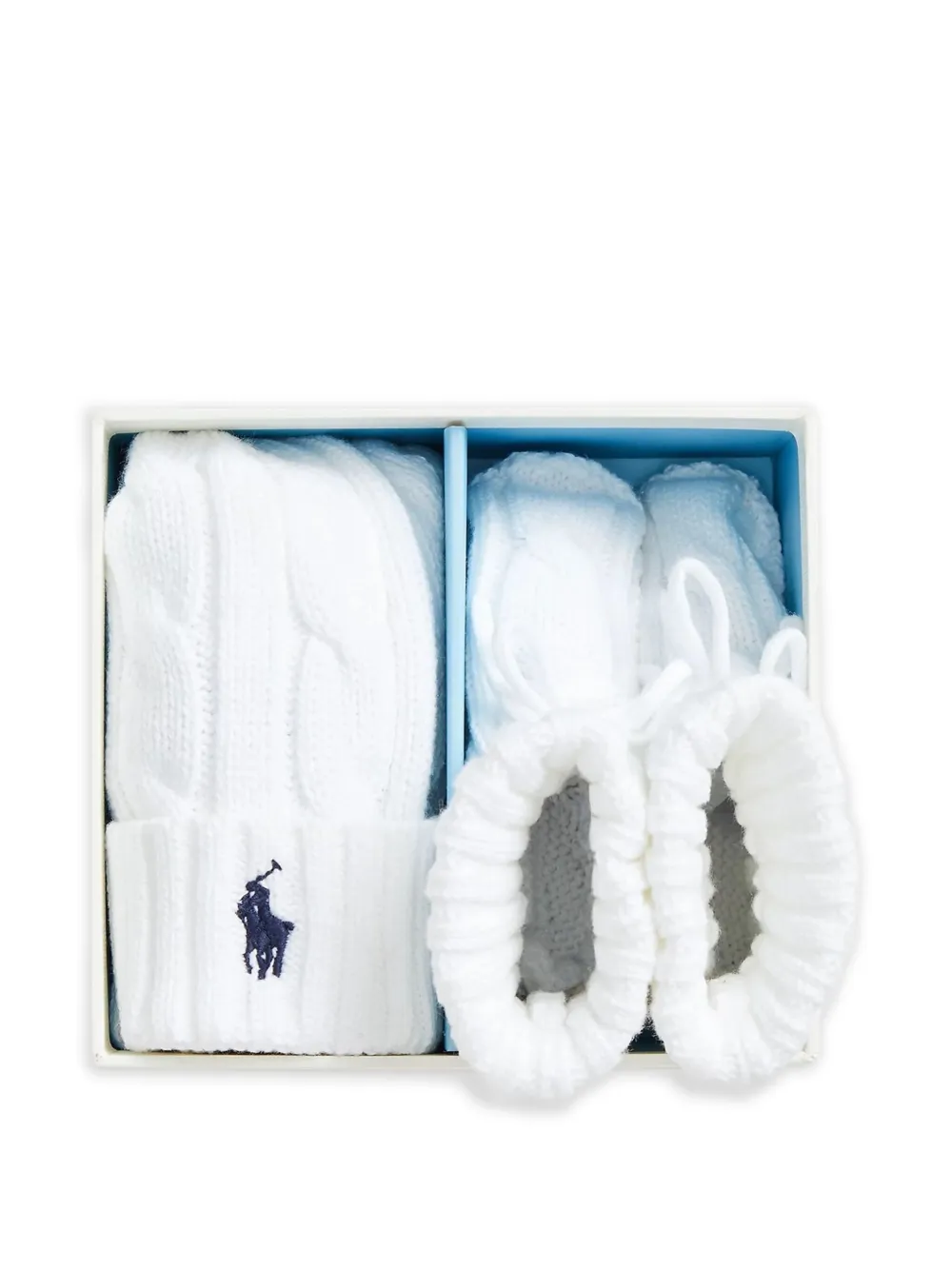 POLO RALPH LAUREN KIDS Kabelgebreide muts en laarzen Wit