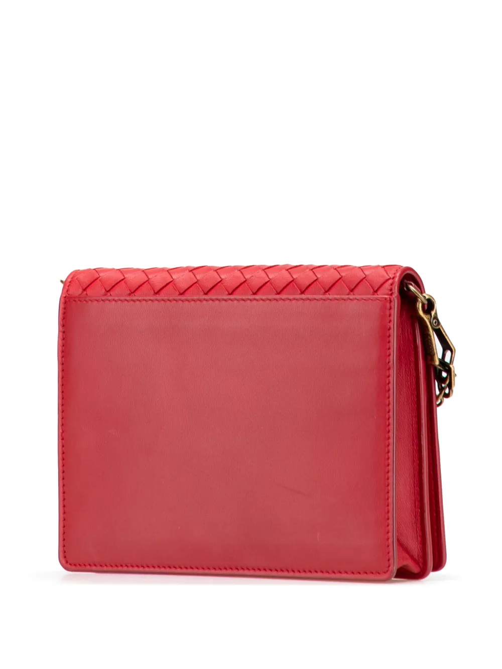 Pre-owned Bottega Veneta 2012-2025 Nappa Intrecciato Wallet On Chain Crossbody Bag In Red