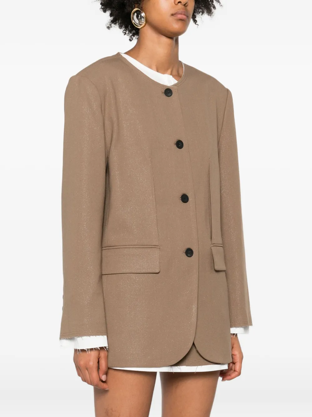 Eleh Frayed-sleeve Blazer In Brown