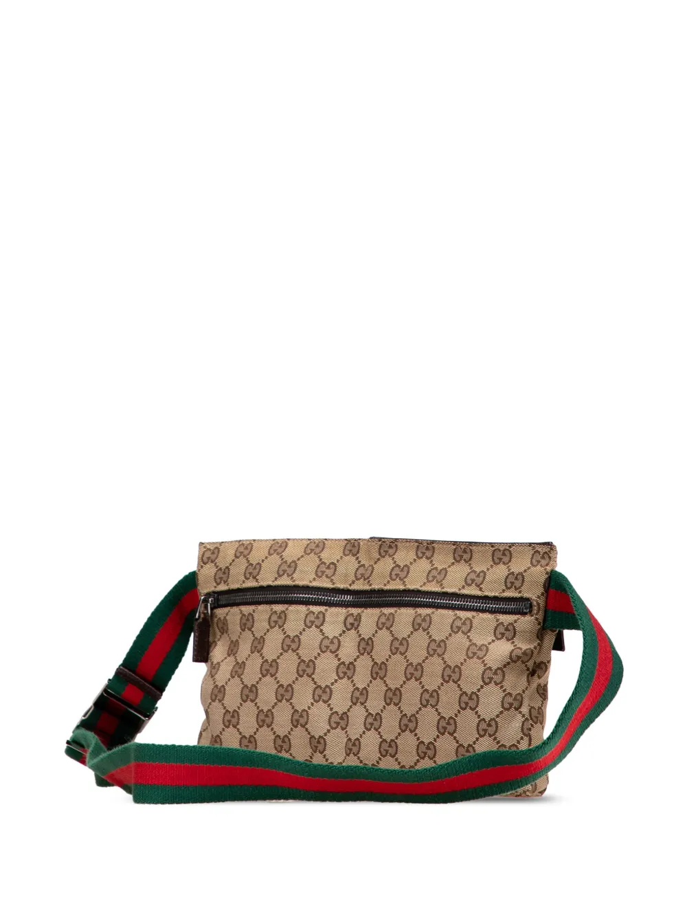 Pre-owned Gucci 2000-2015 Gg Canvas Web Double Pocket Belt Bag In Brown