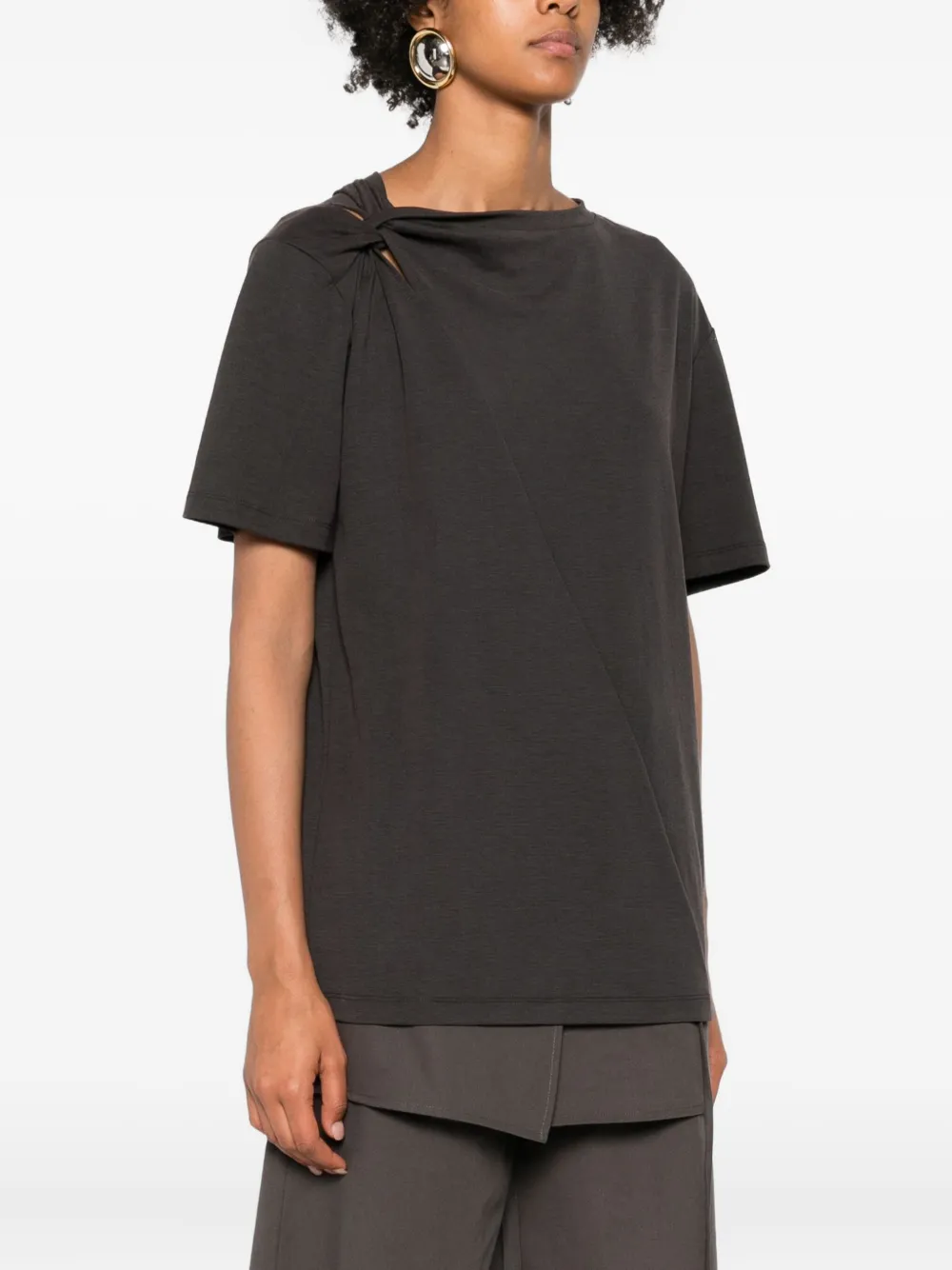 Eleh Knotted-shoulder Top In Gray