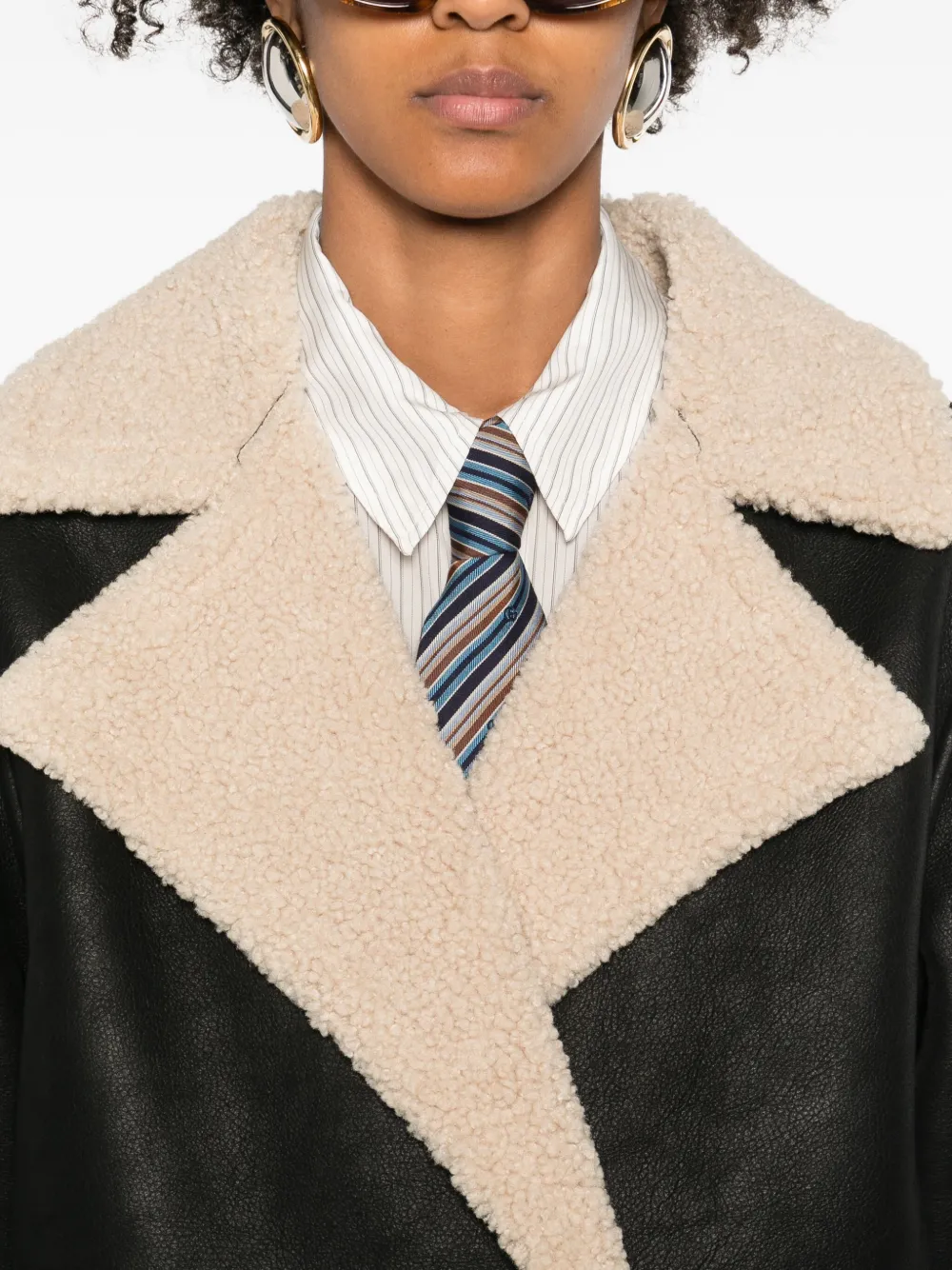 Eleh Double-breasted Fleece-trimmed Coat In Black