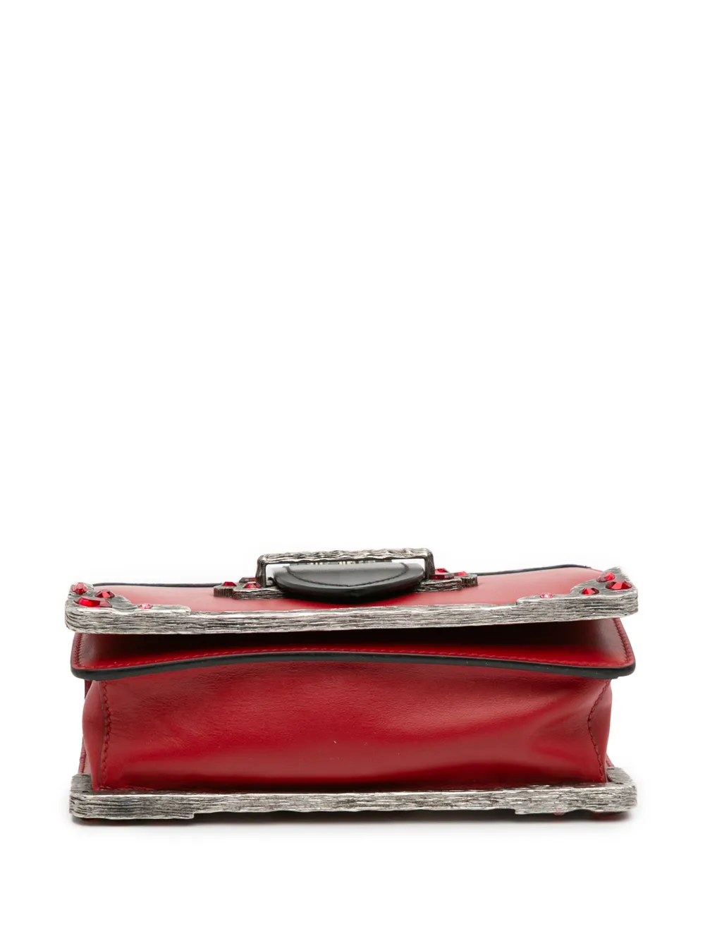 Pre-owned Prada 2016-2025 Saffiano Trimmed City Calf Crystal Cahier Crossbody Bag In Red