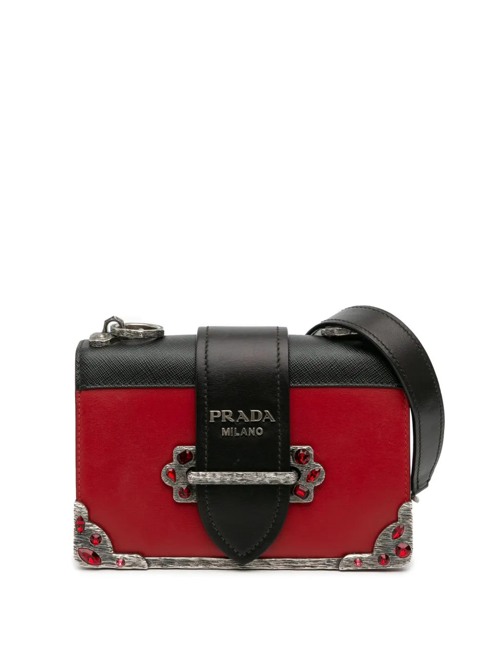 Prada Pre-Owned 2016-2025 サフィアーノトリム シティカーフ クリスタル カイエ ショルダーバッグ - レッド Prada Pre-Owned 2016-2025 サフィアーノトリム シティカーフ クリスタル カイエ ショルダーバッグ - レッド