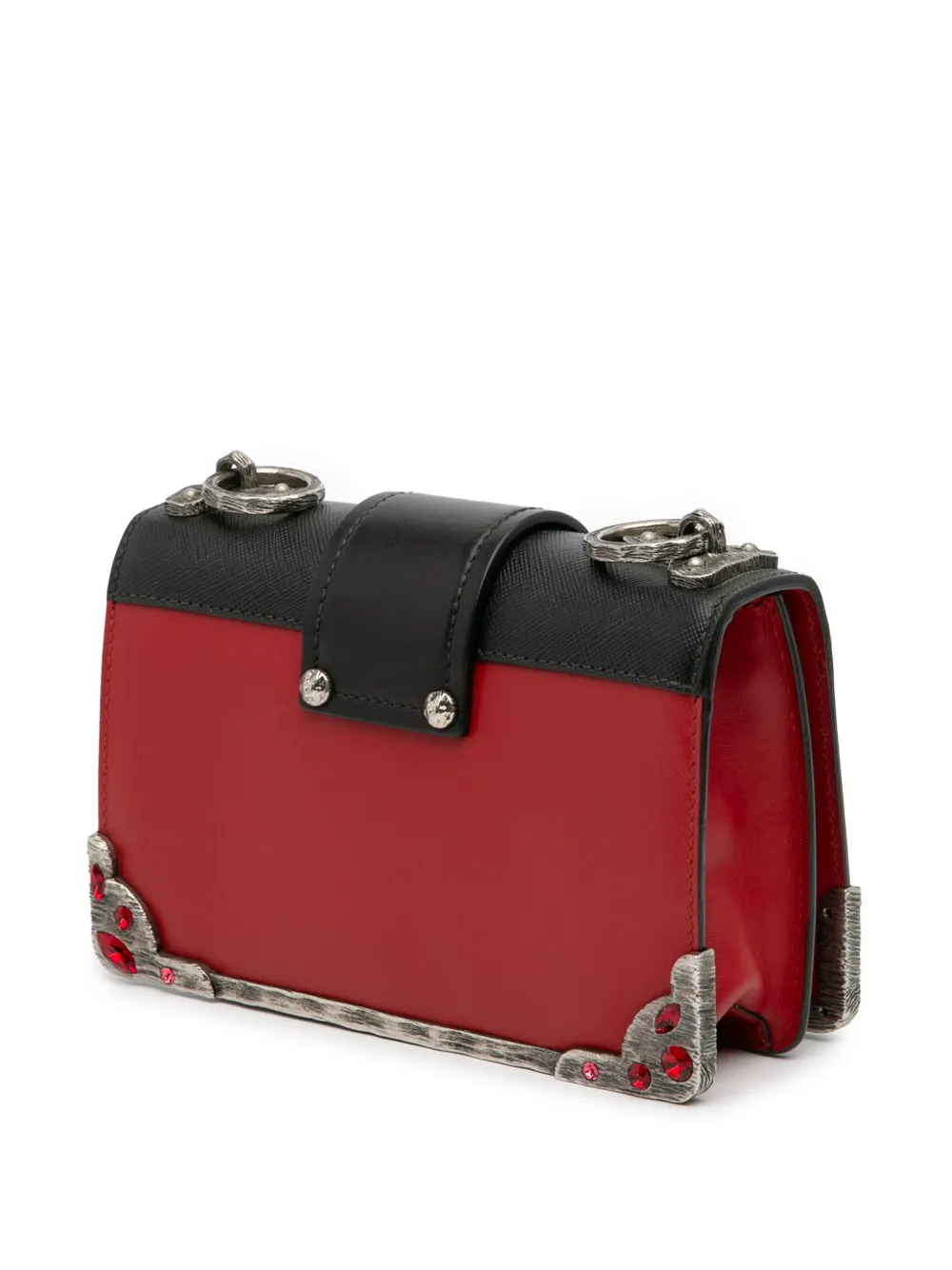 Pre-owned Prada 2016-2025 Saffiano Trimmed City Calf Crystal Cahier Crossbody Bag In Red