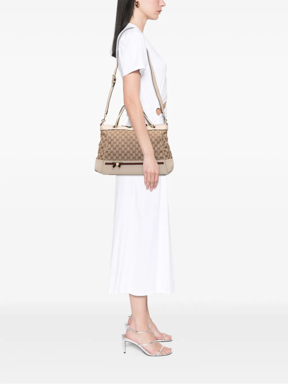 Pre-owned Gucci 2016-2025 Gg Canvas Web Mayfair Satchel In Brown