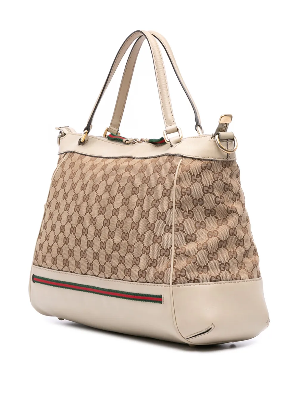 Pre-owned Gucci 2016-2025 Gg Canvas Web Mayfair Satchel In Brown