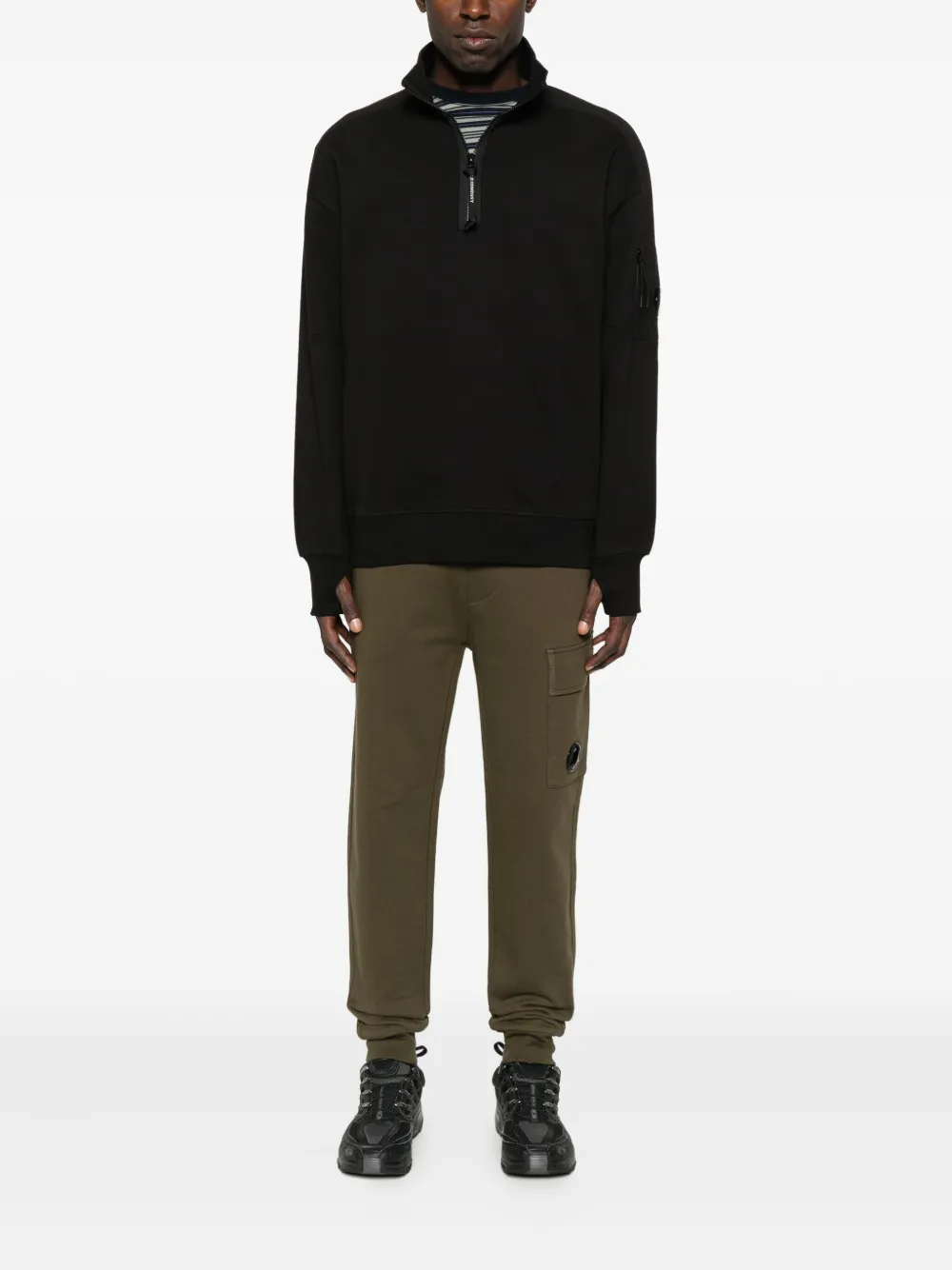 C.P. Company Sweater met halve rits en zak - Zwart