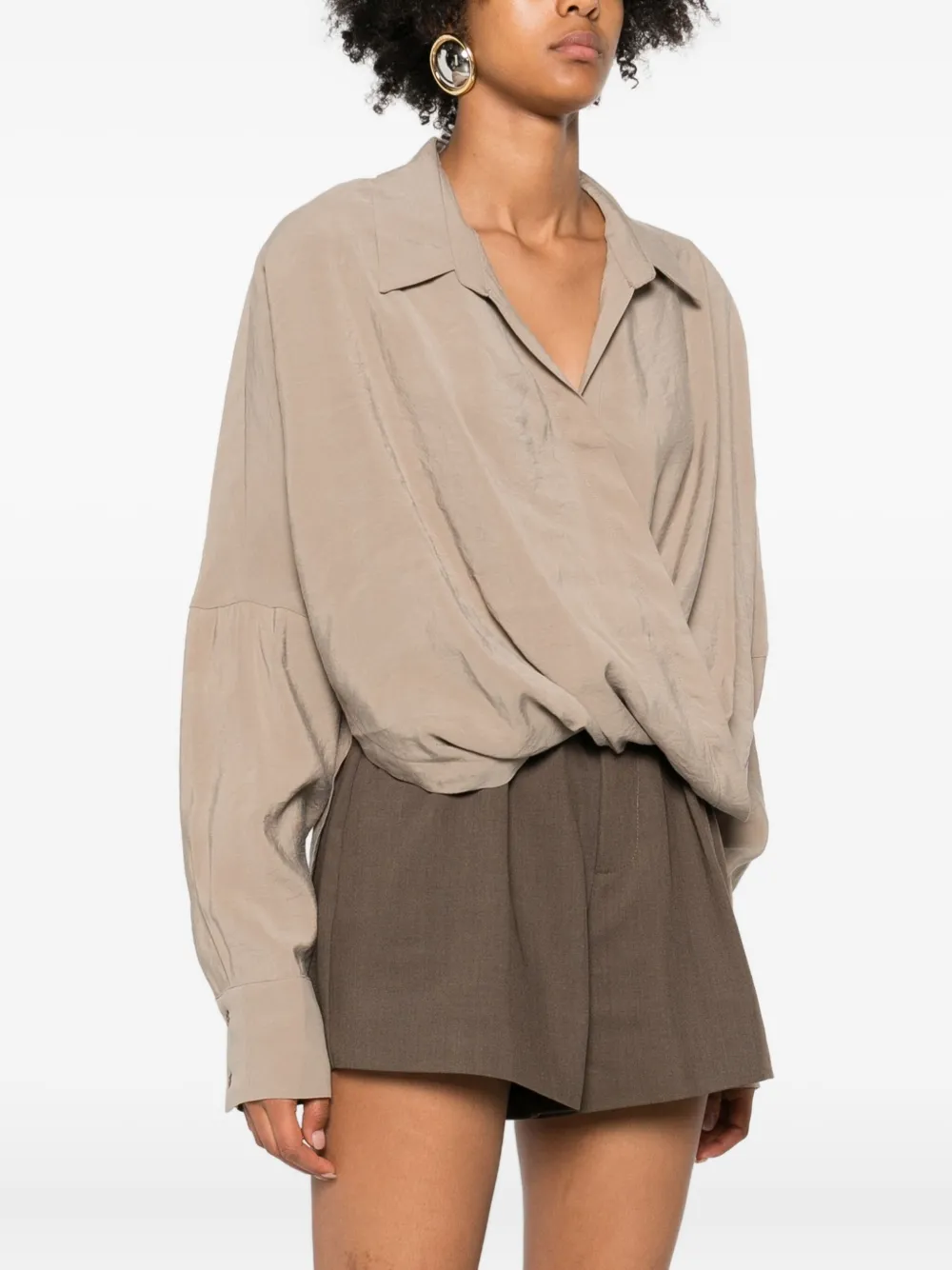 Eleh Wrap-effect Cotton Blouse In Brown