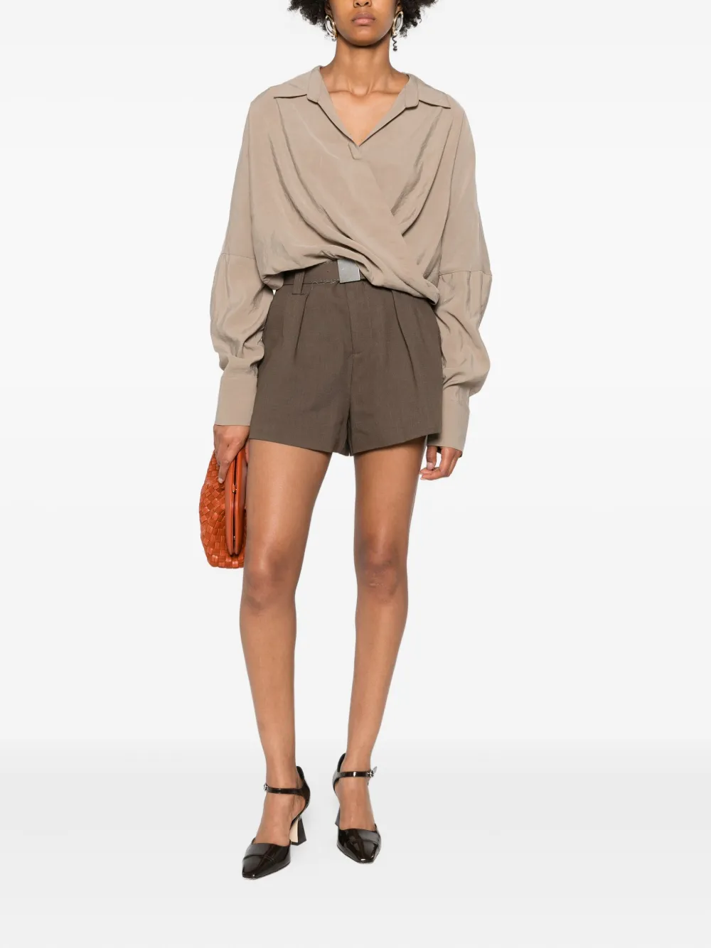 Eleh Katoenen blouse met wikkeleffect - Beige