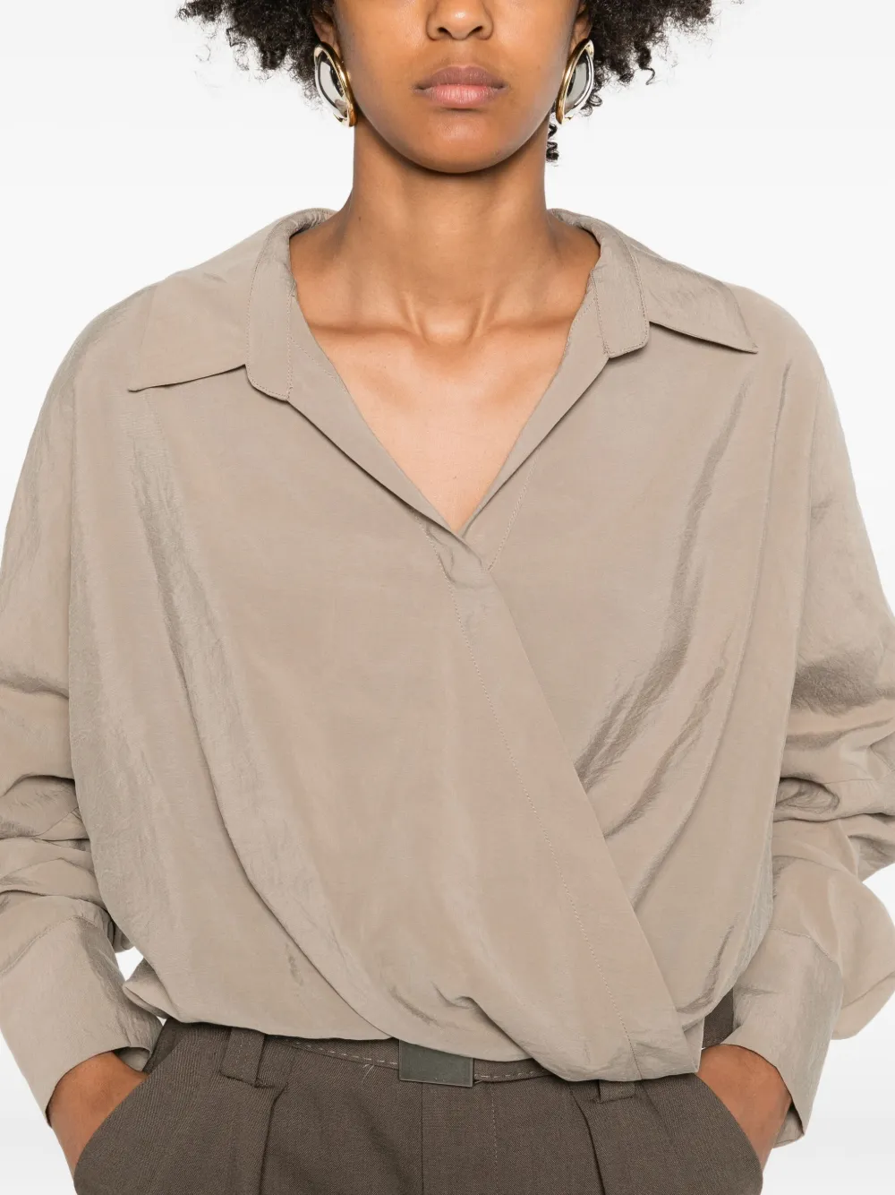 Eleh Wrap-effect Cotton Blouse In Brown