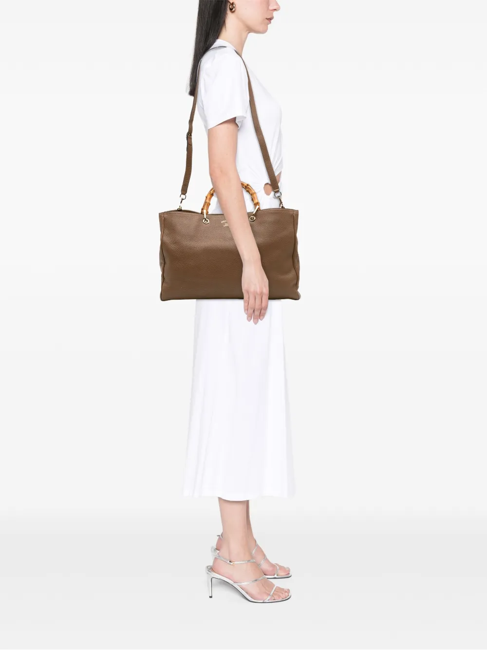 Pre-owned Gucci 2016-2025 Large Calfskin Bamboo Shopper Satchel In Brown