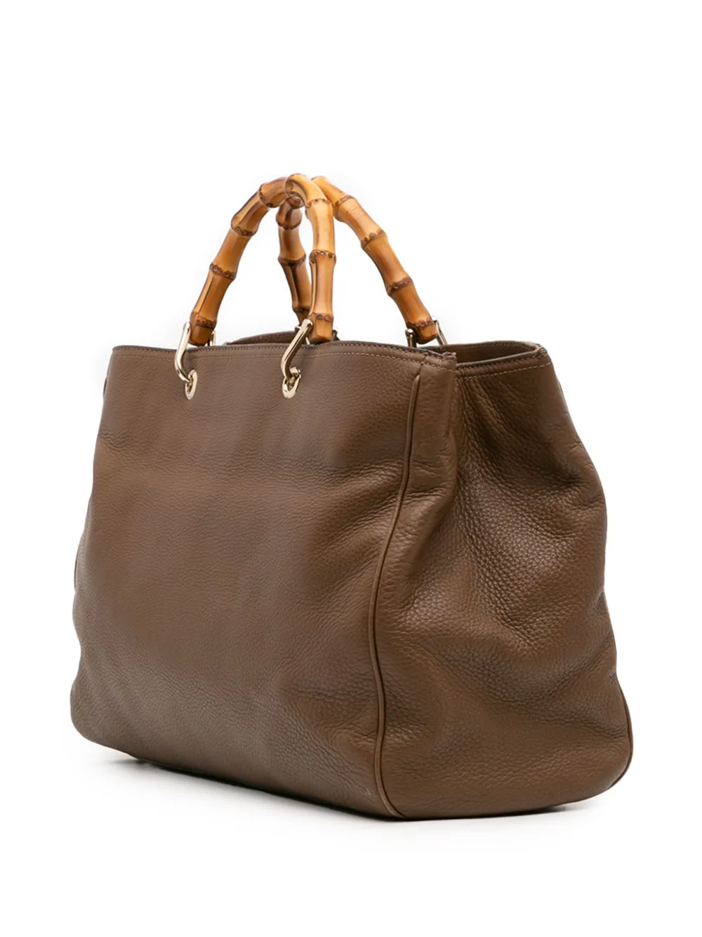 Pre-owned Gucci 2016-2025 Large Calfskin Bamboo Shopper Satchel In Brown