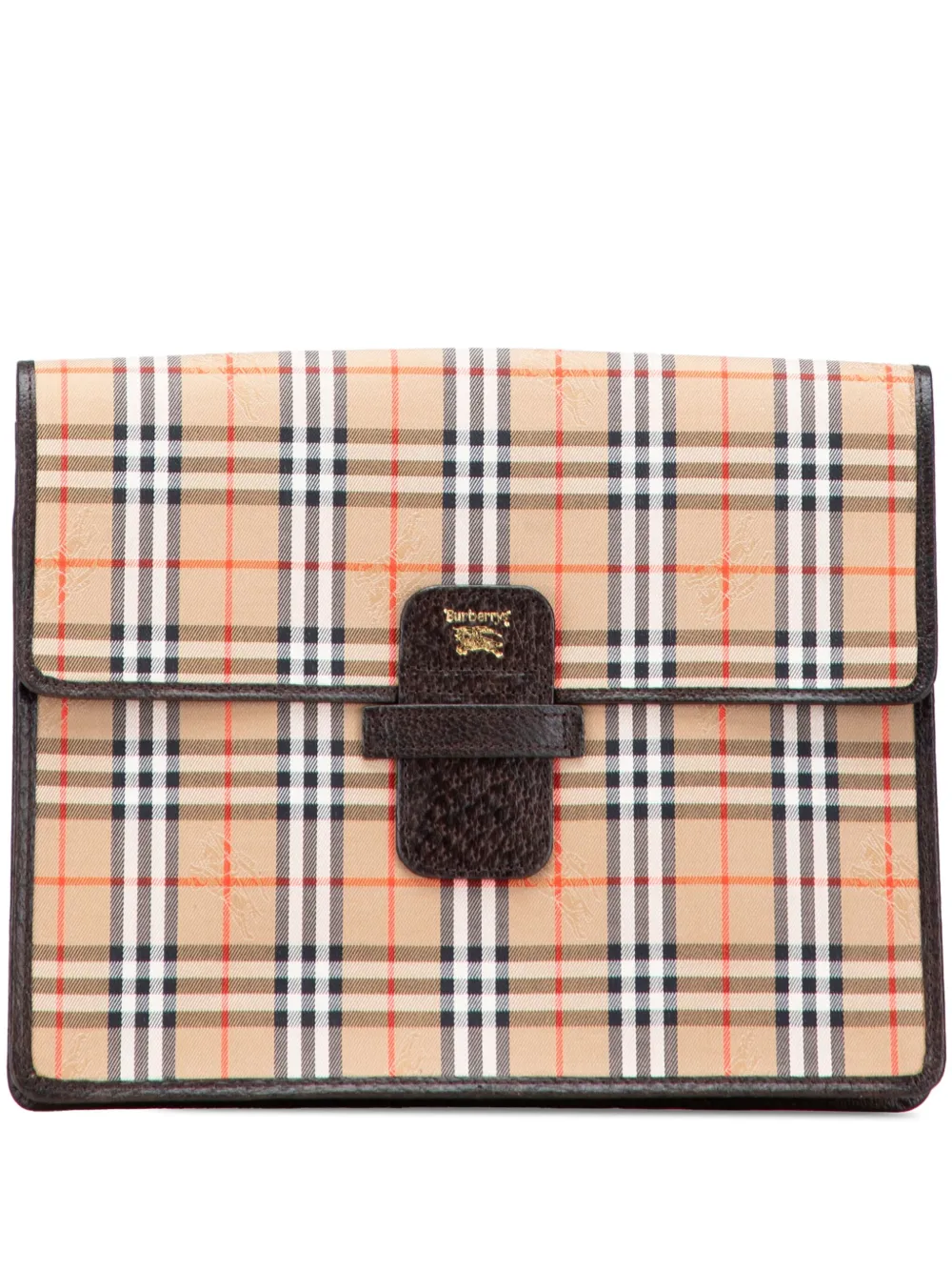 Pre-owned Burberry 20th Century Haymarket Check Canvas Clutch Bag In Brown