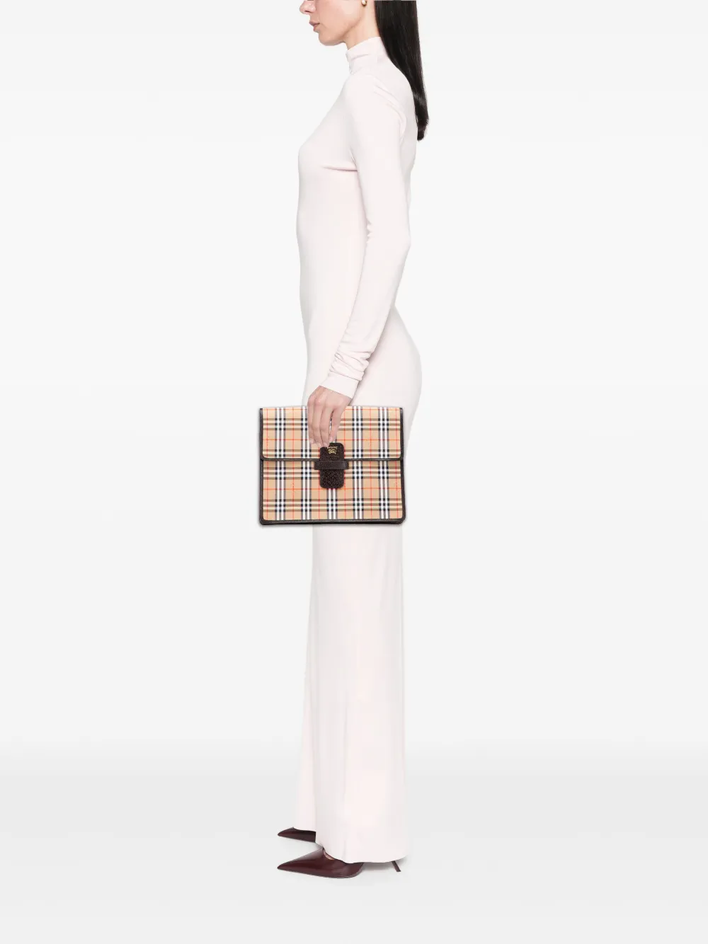 Pre-owned Burberry 20th Century Haymarket Check Canvas Clutch Bag In Brown