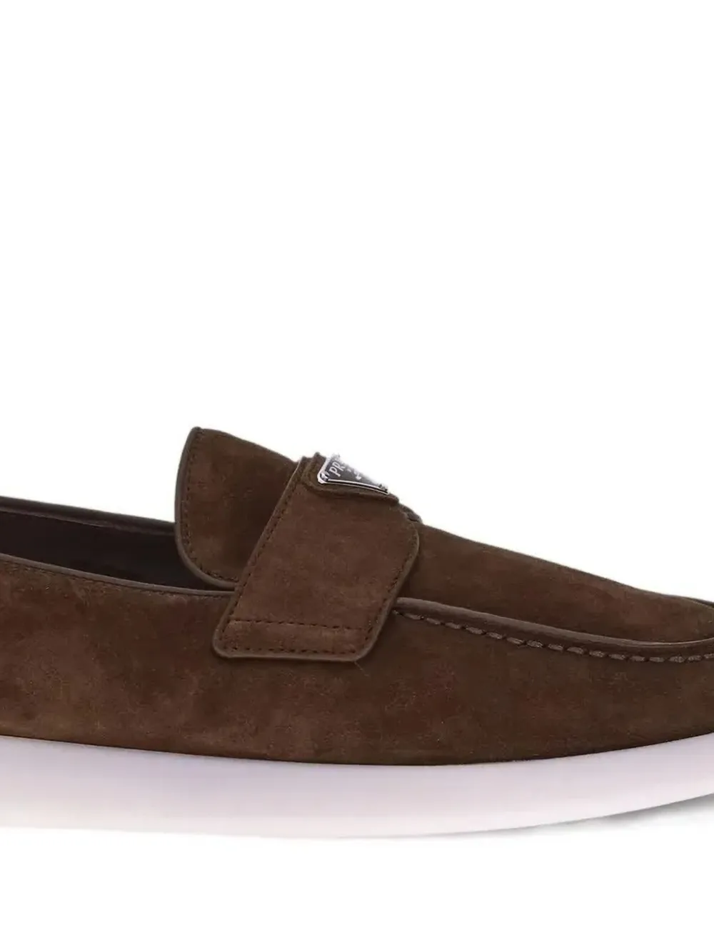 Prada logo-plaque suede loafers Beige