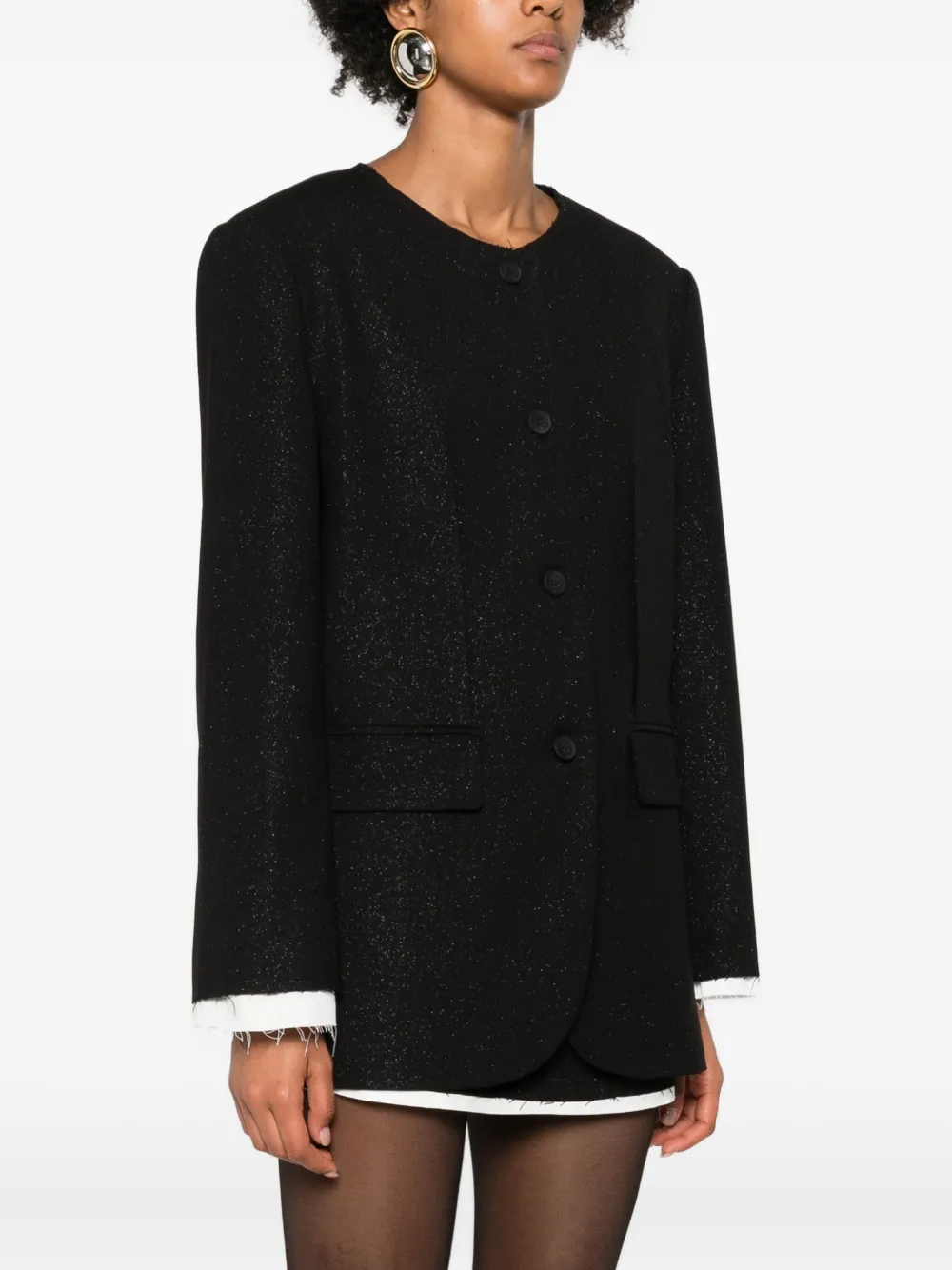 Eleh Frayed-hem Button Blazer In Black