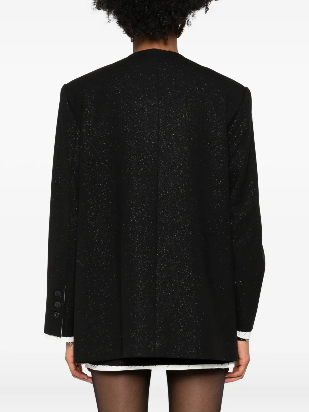Eleh Frayed-hem Button Blazer In Black