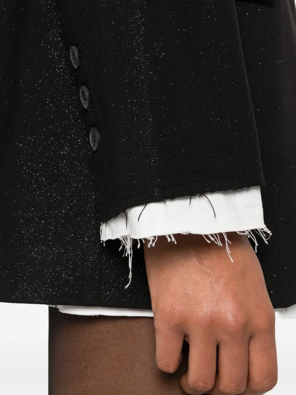 Eleh Frayed-hem Button Blazer In Black