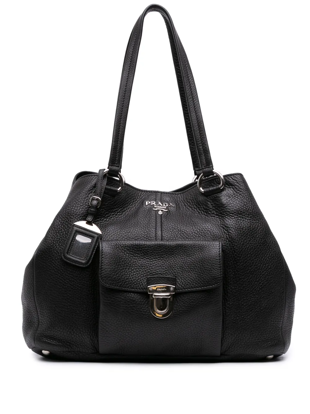 Prada Pre-Owned 2000-2025 ヴィッテロダイノ フロントポケット ハンドバッグ - ブラック Prada Pre-Owned 2000-2025 ヴィッテロダイノ フロントポケット ハンドバッグ - ブラック