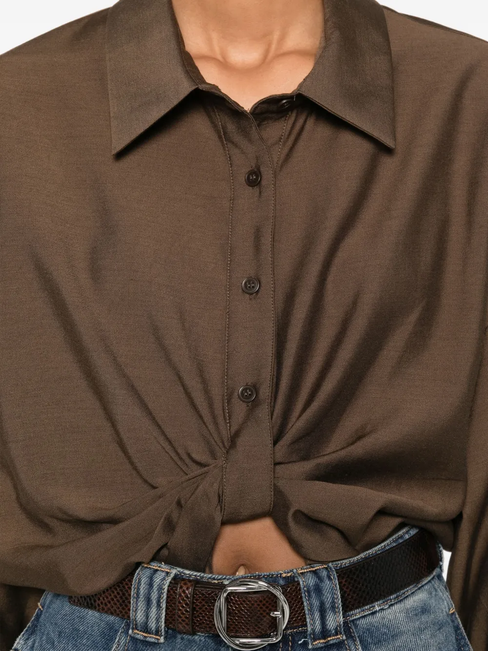 Eleh Twisted-front Cotton Shirt In Brown