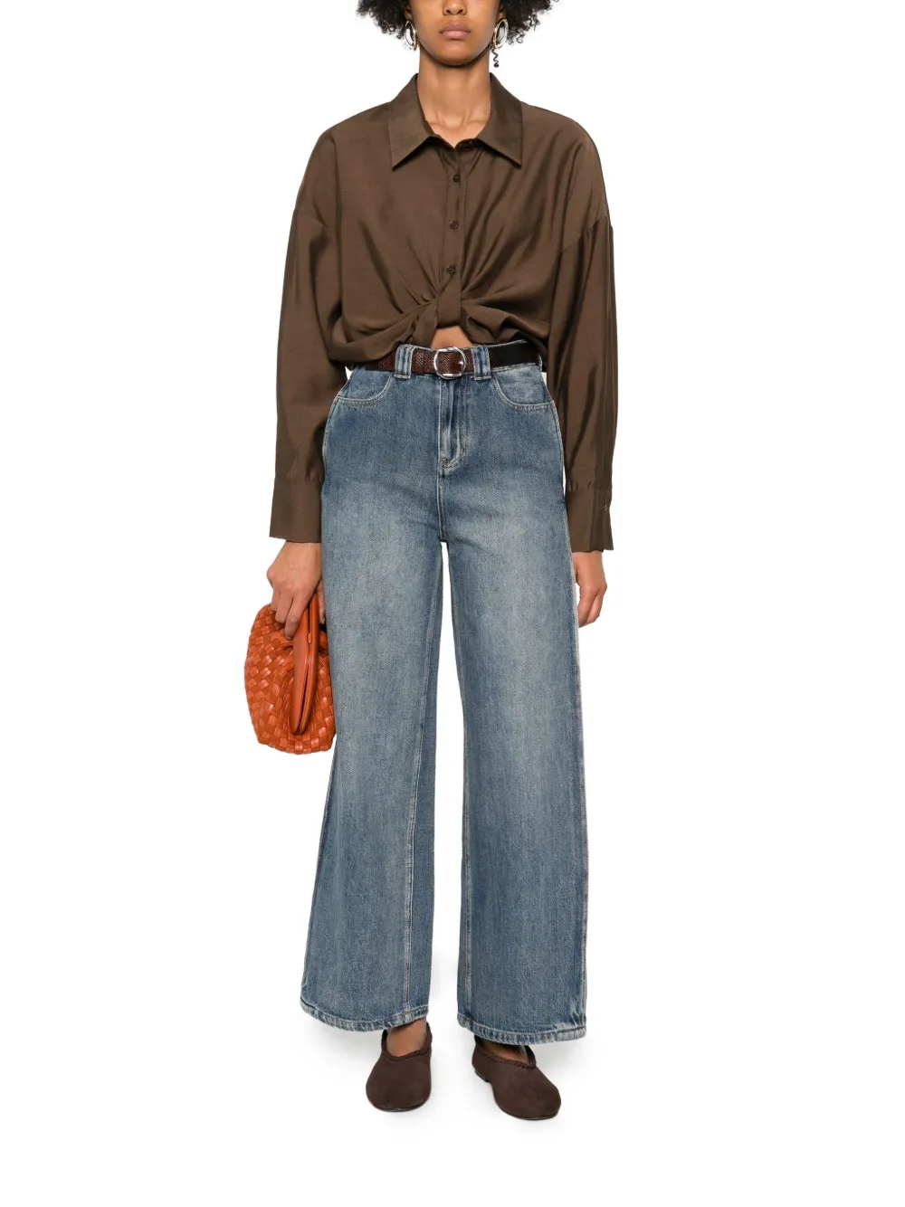 Eleh Katoenen blouse met gedraaide voorkant - Bruin