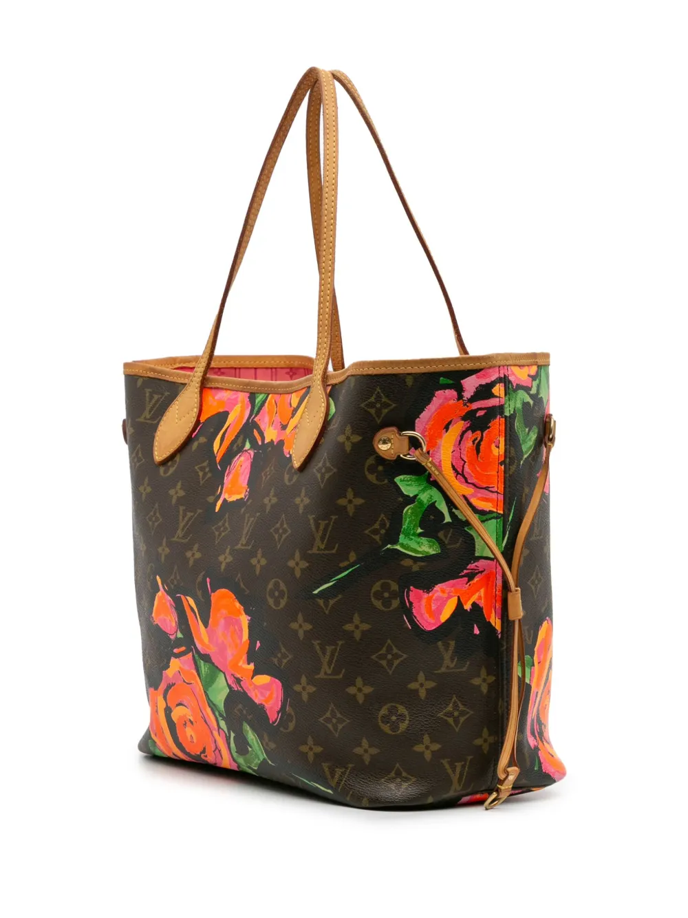 Pre-owned Louis Vuitton 2009 Monogram Roses Neverfull Mm Tote Bag In Brown