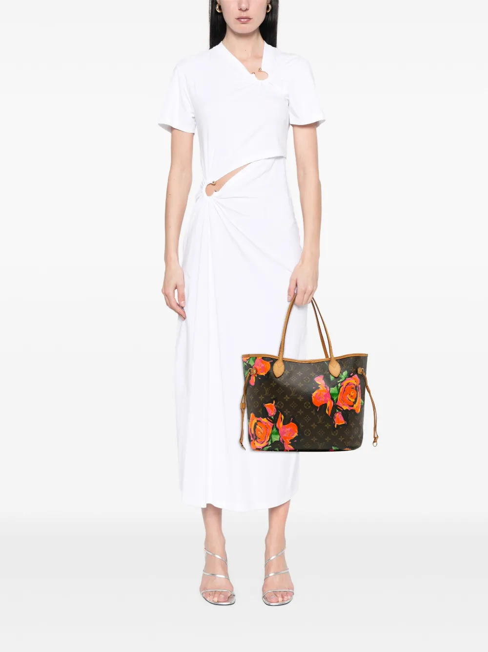 Pre-owned Louis Vuitton 2009 Monogram Roses Neverfull Mm Tote Bag In Brown