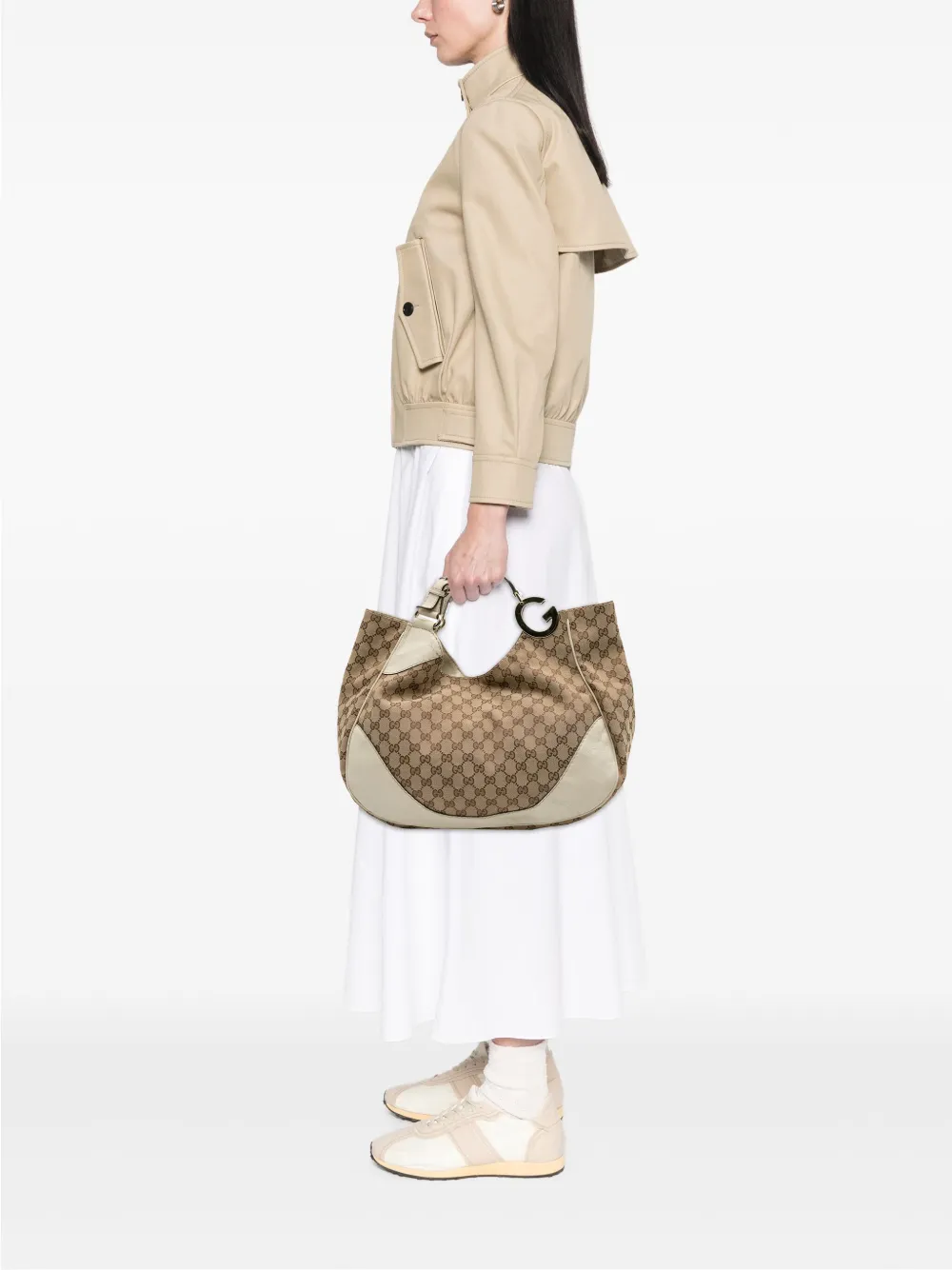 Pre-owned Gucci 2016-2025 Gg Canvas Charlotte Tote Bag In Brown