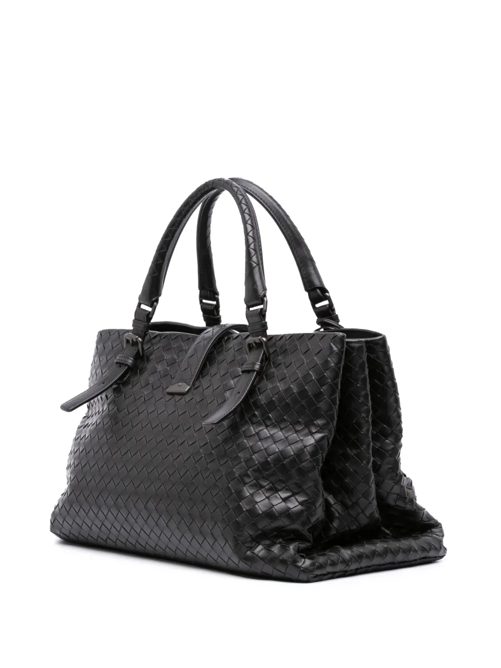 Pre-owned Bottega Veneta 2012-2025 Medium Nappa Intrecciato Roma Tote Bag In Black