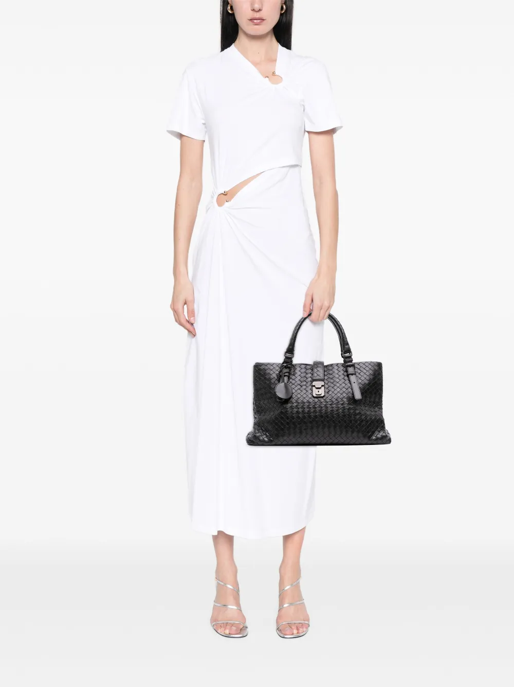 Pre-owned Bottega Veneta 2012-2025 Medium Nappa Intrecciato Roma Tote Bag In Black