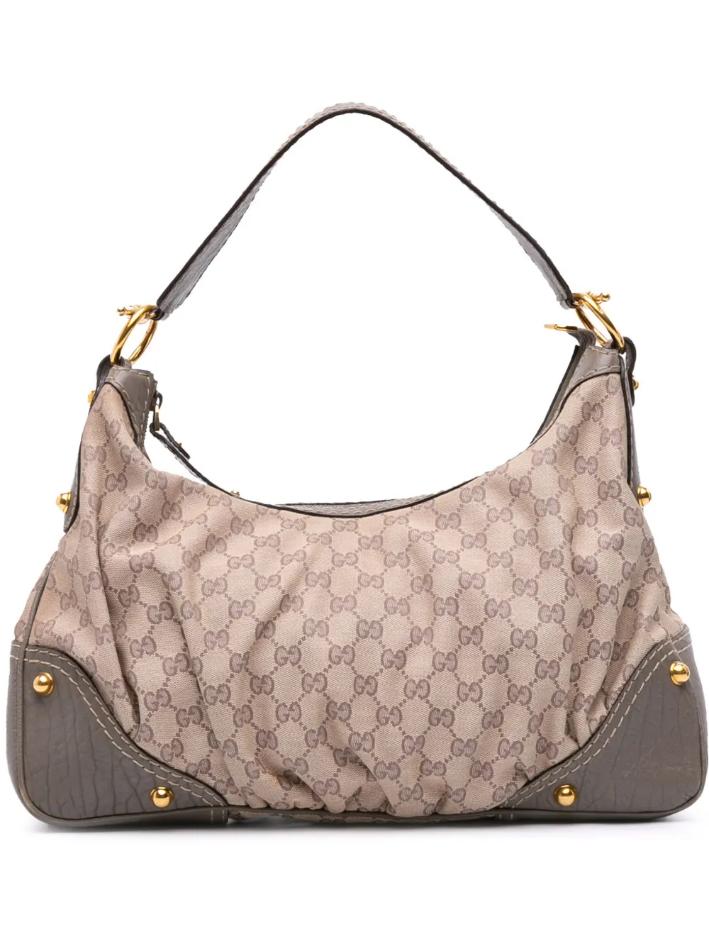 Pre-owned Gucci 2016-2025 Medium Gg Canvas Jockey Hobo Bag In Brown
