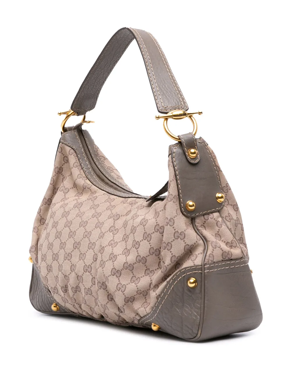 Pre-owned Gucci 2016-2025 Medium Gg Canvas Jockey Hobo Bag In Brown