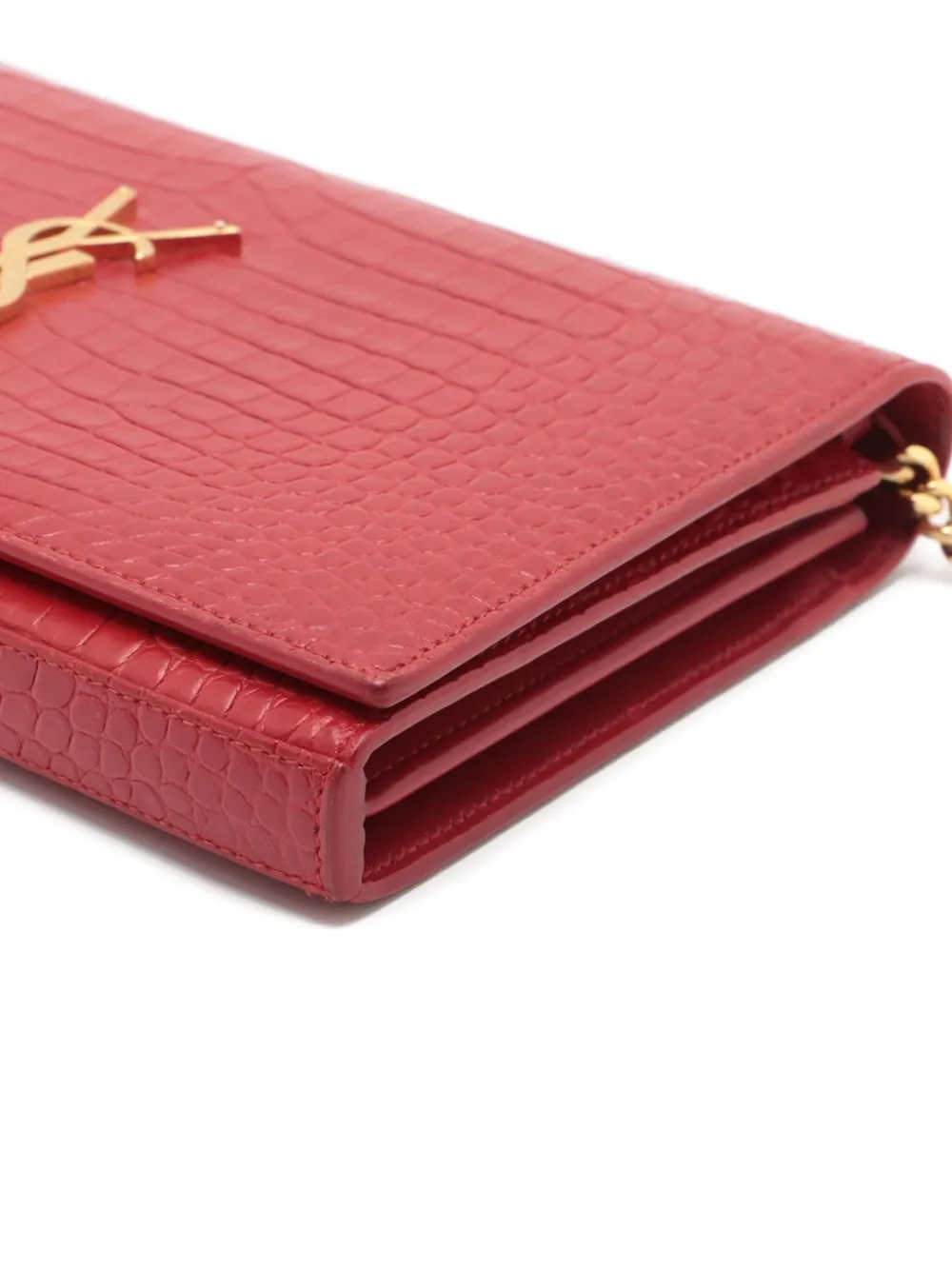 Pre-owned Saint Laurent Crocodile-embossed Cross-body Bag In Red