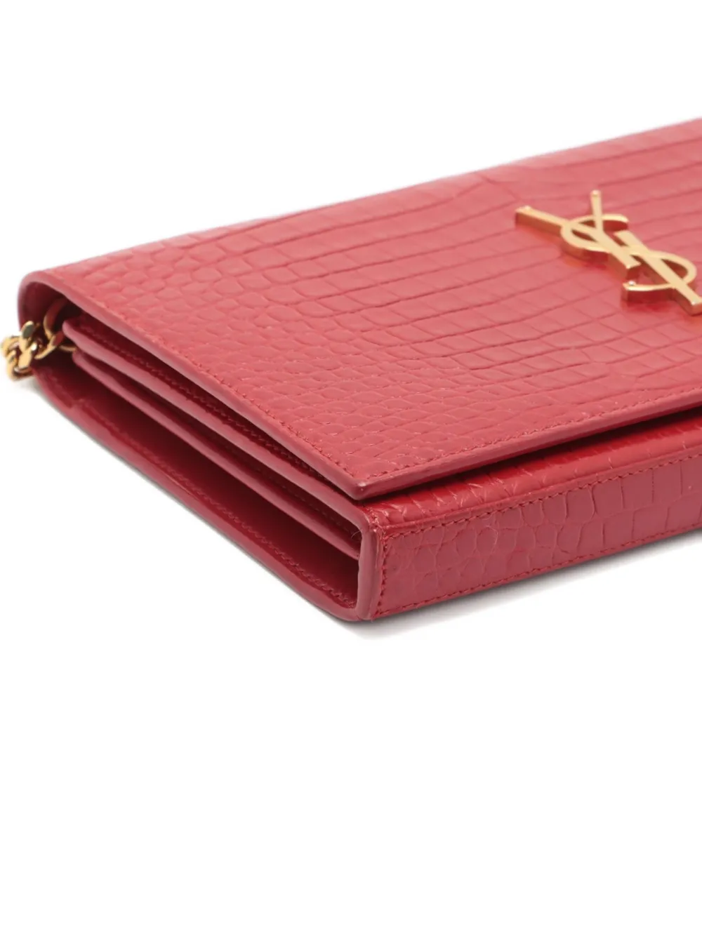 Pre-owned Saint Laurent Crocodile-embossed Cross-body Bag In Red