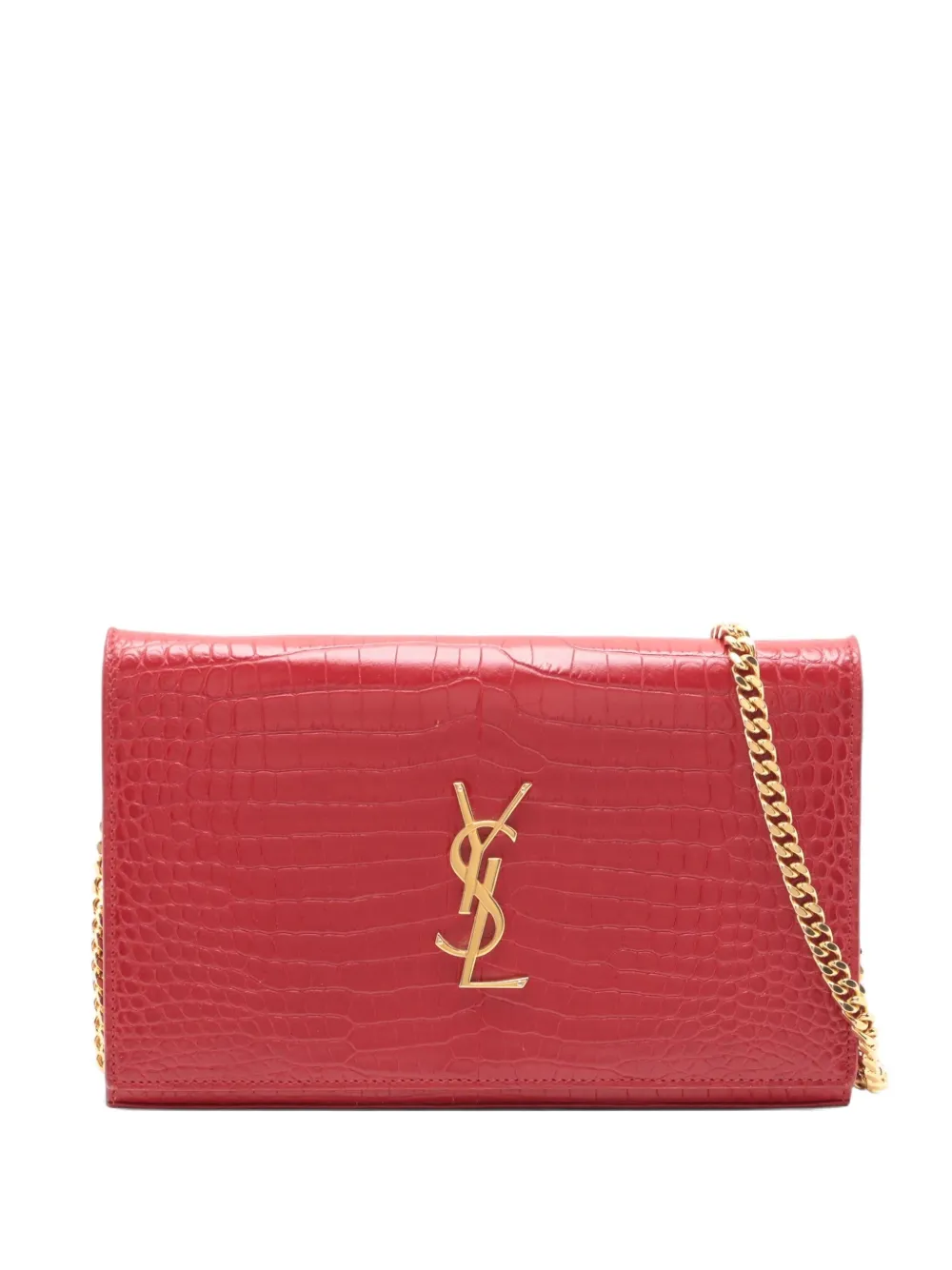 Pre-owned Saint Laurent Crocodile-embossed Cross-body Bag In Red