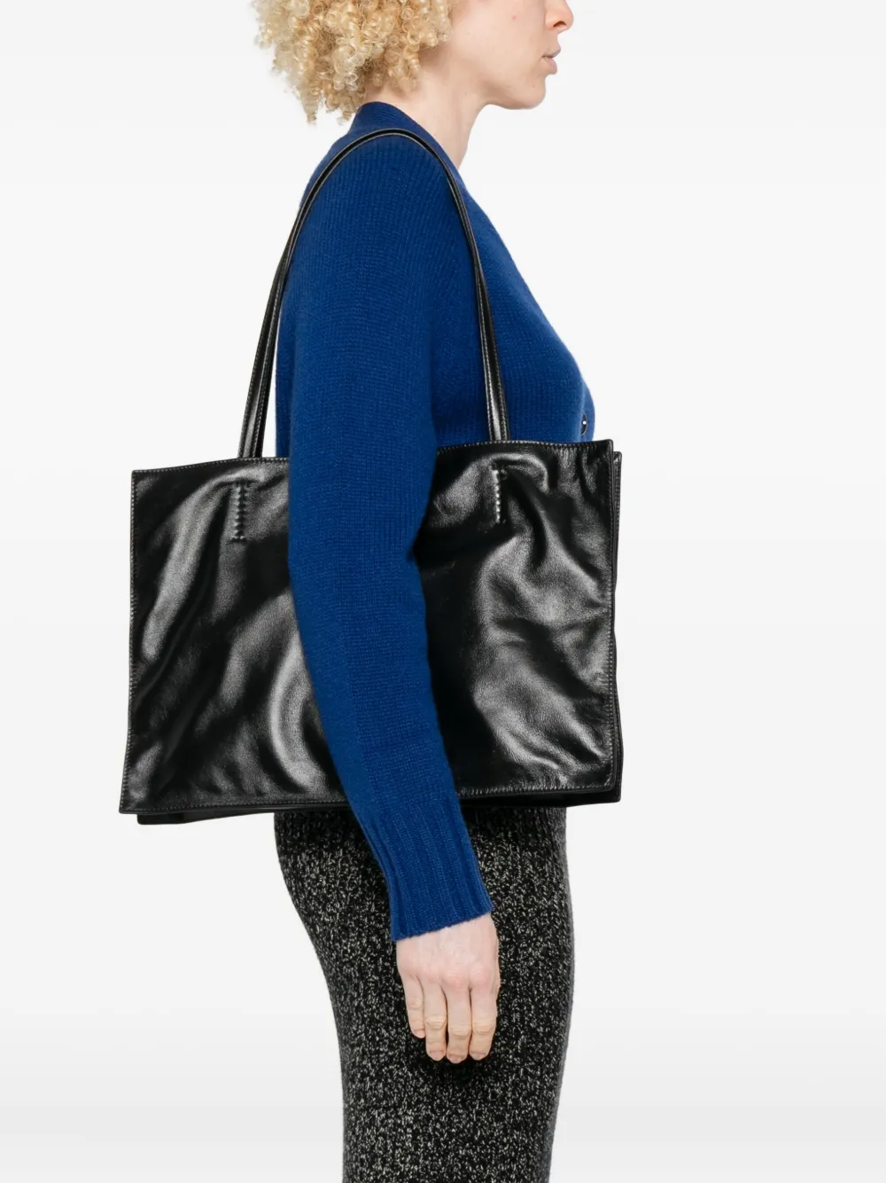 Maeden Yumi leather tote bag - Zwart