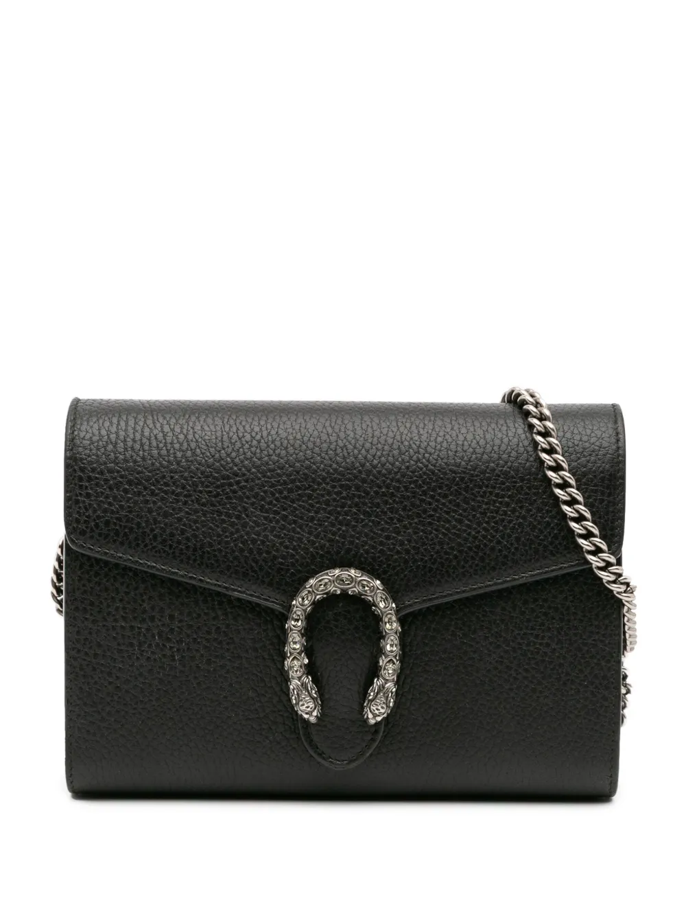 Pre-owned Gucci 2016-2025 Mini Leather Dionysus Wallet On Chain Crossbody Bag In Black
