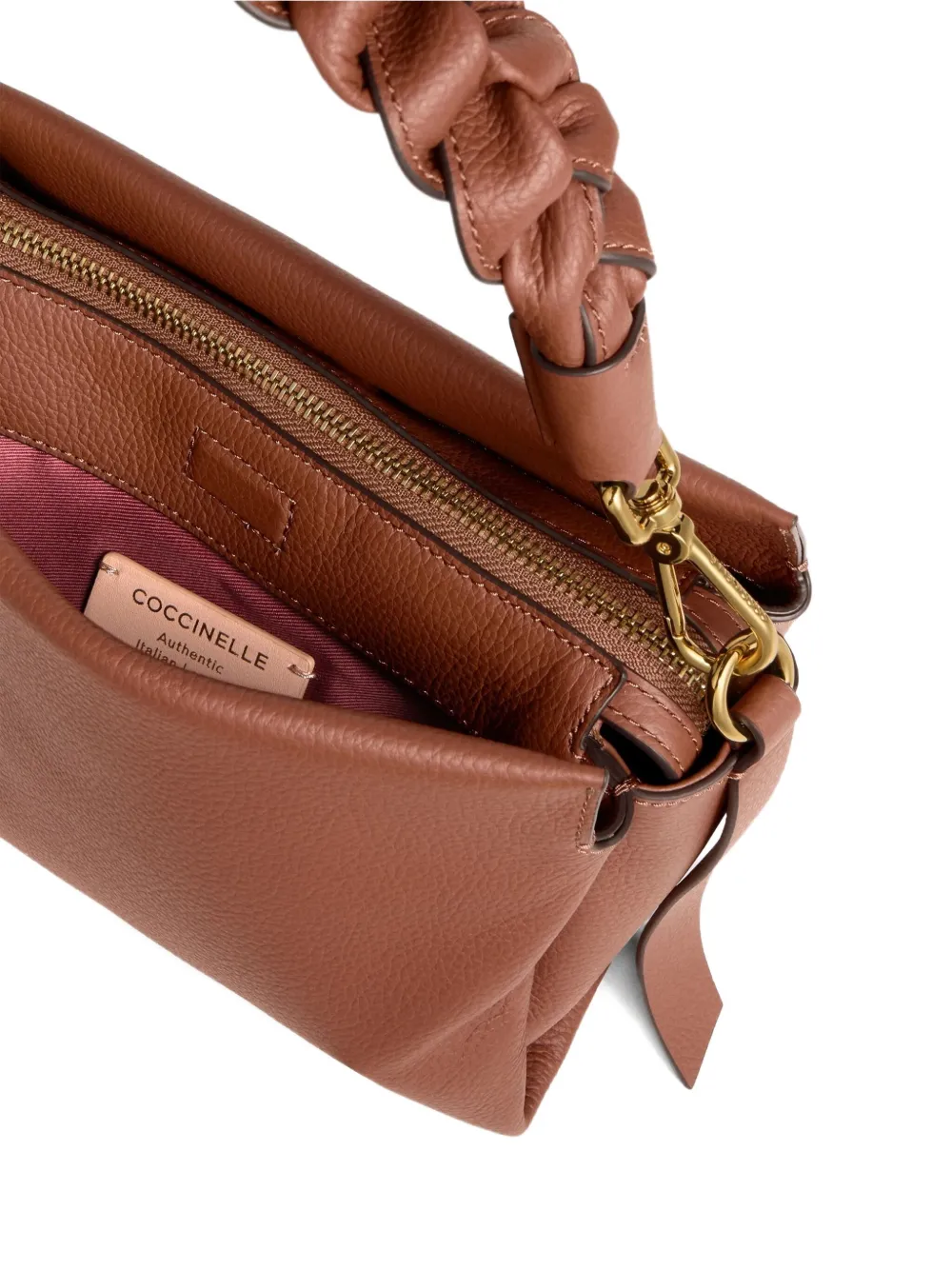 Coccinelle Kleine Boheme leren schoudertas met gevlochten handvat Bruin