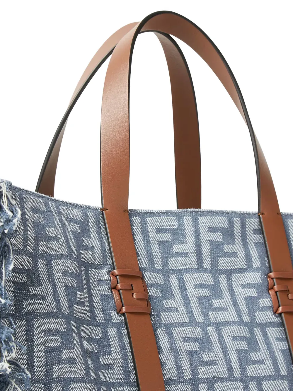 Fendi Summer Tote Ff Jacquard Fabric Shoulder Bag With Fringes In Blue