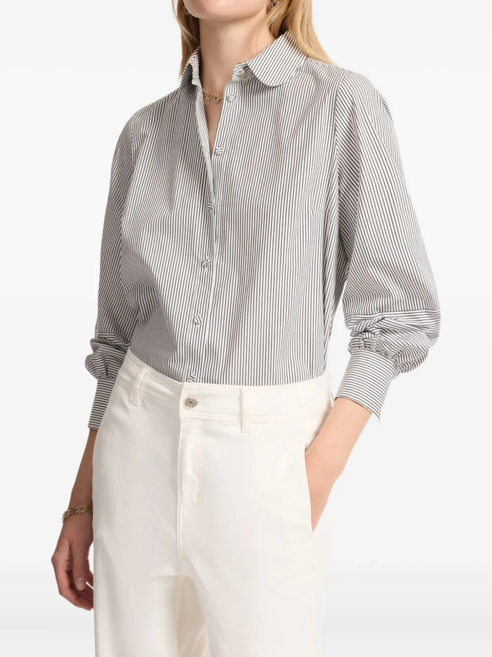 ELENA MIRO` Gestreepte blouse met ronde kraag - Wit
