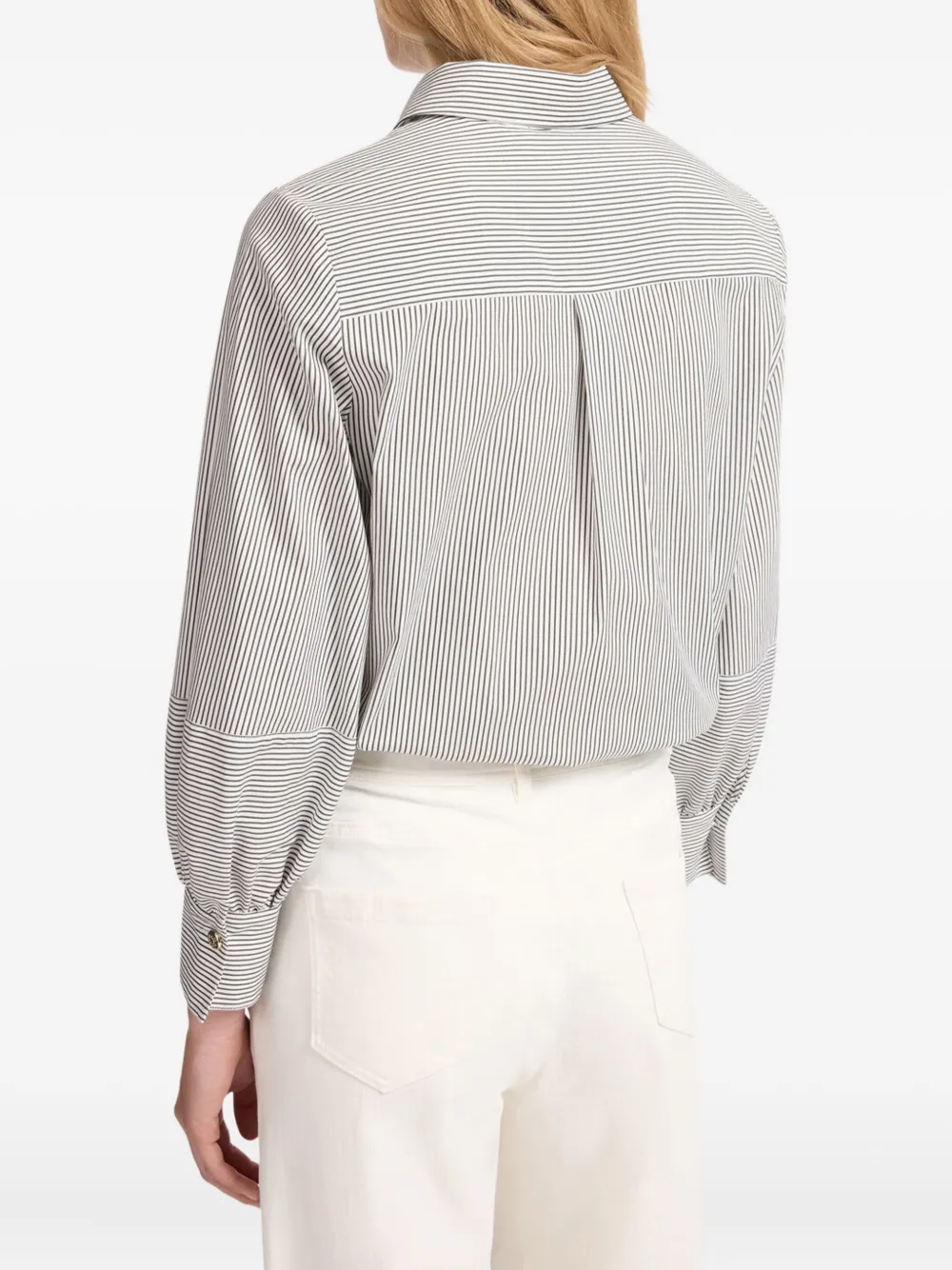 Elena Miro' Striped Round-collar Shirt In White