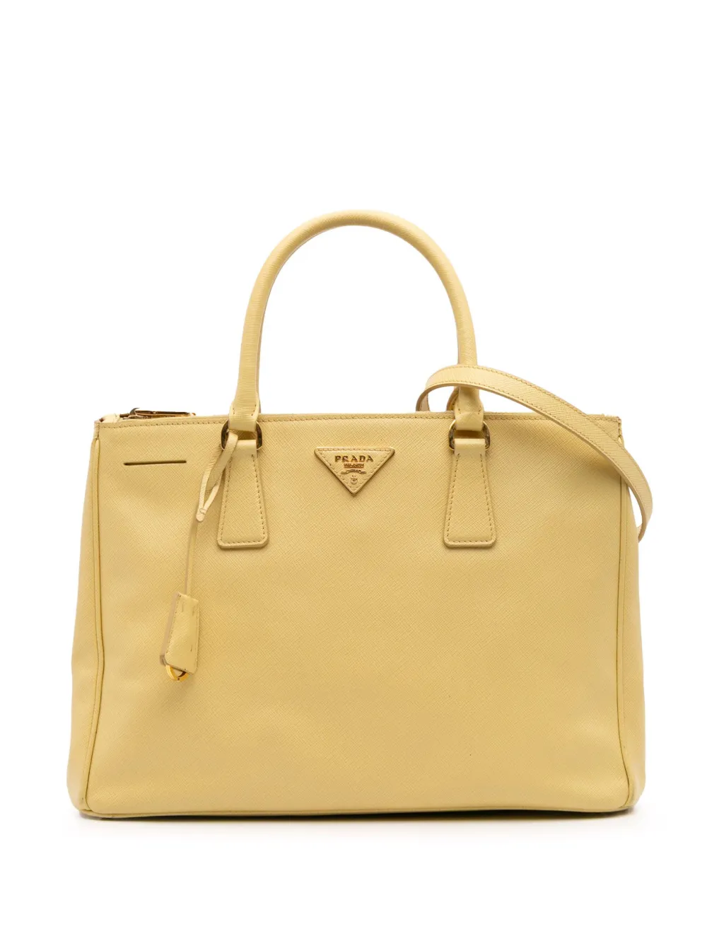 Prada Pre-Owned 2021-2025 ミディアム サフィアーノ ルクス ガレリア ダブルジップ サッチェルバッグ - イエロー Prada Pre-Owned 2021-2025 ミディアム サフィアーノ ルクス ガレリア ダブルジップ サッチェルバッグ - イエロー