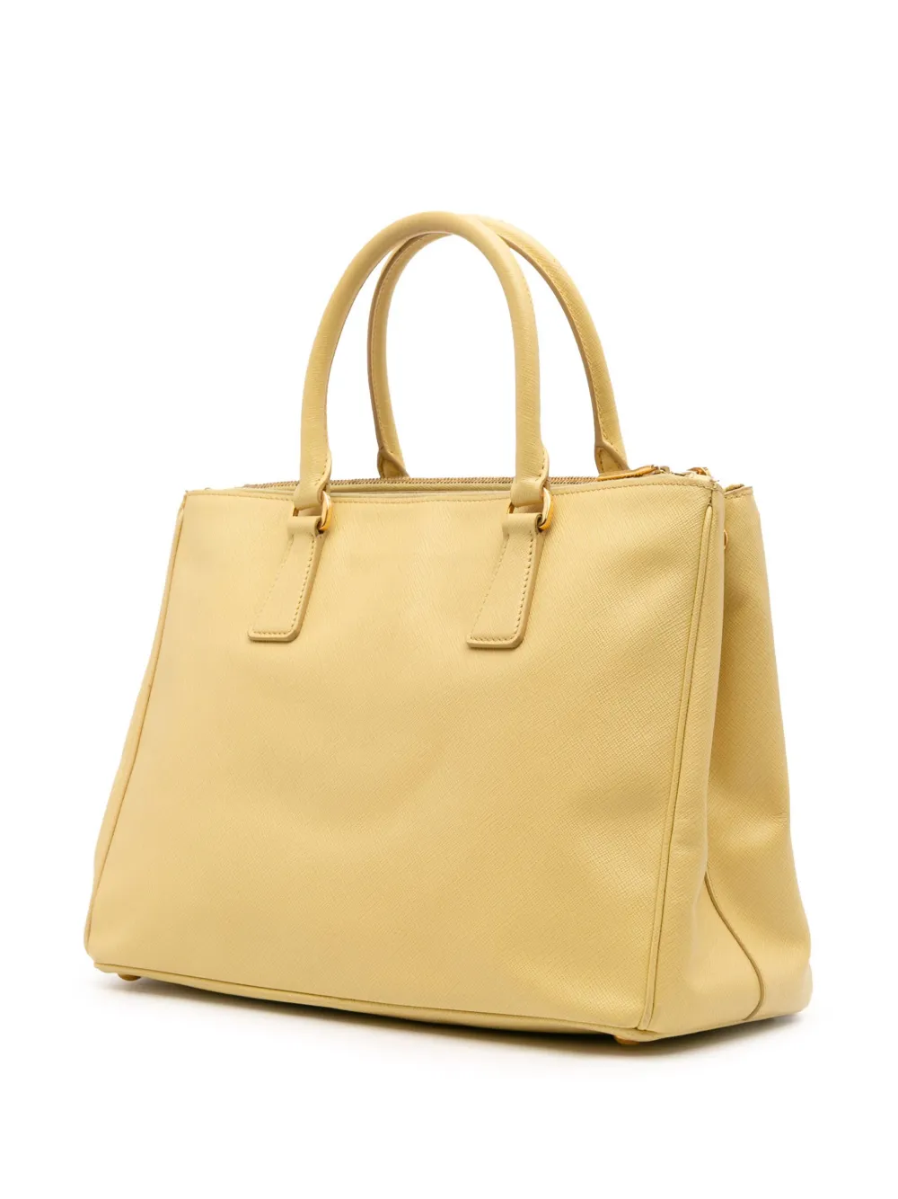 Pre-owned Prada 2021-2025 Medium Saffiano Lux Galleria Double Zip Satchel In Yellow